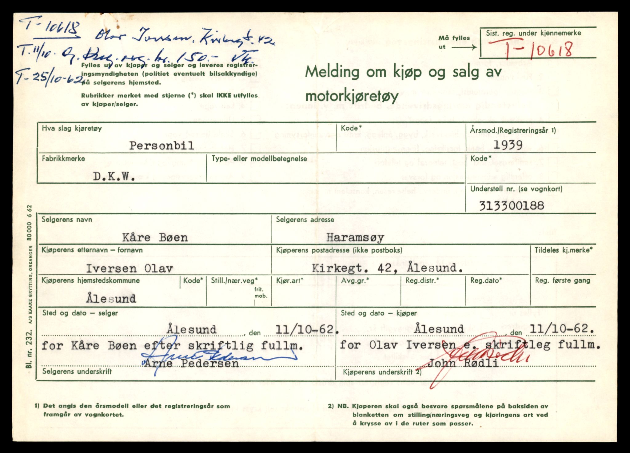 Møre og Romsdal vegkontor - Ålesund trafikkstasjon, AV/SAT-A-4099/F/Fe/L0022: Registreringskort for kjøretøy T 10584 - T 10694, 1927-1998, p. 1083