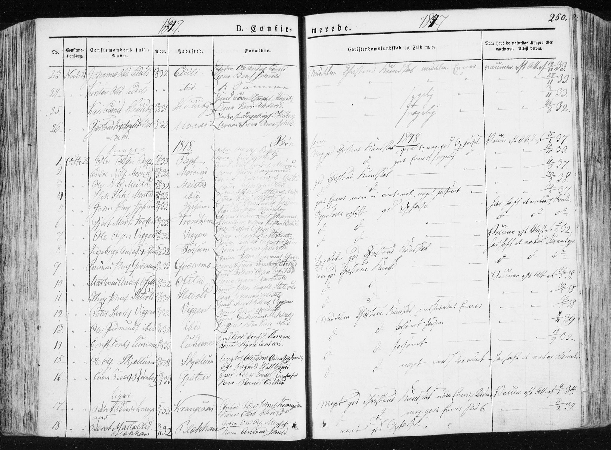 Ministerialprotokoller, klokkerbøker og fødselsregistre - Sør-Trøndelag, SAT/A-1456/665/L0771: Parish register (official) no. 665A06, 1830-1856, p. 250