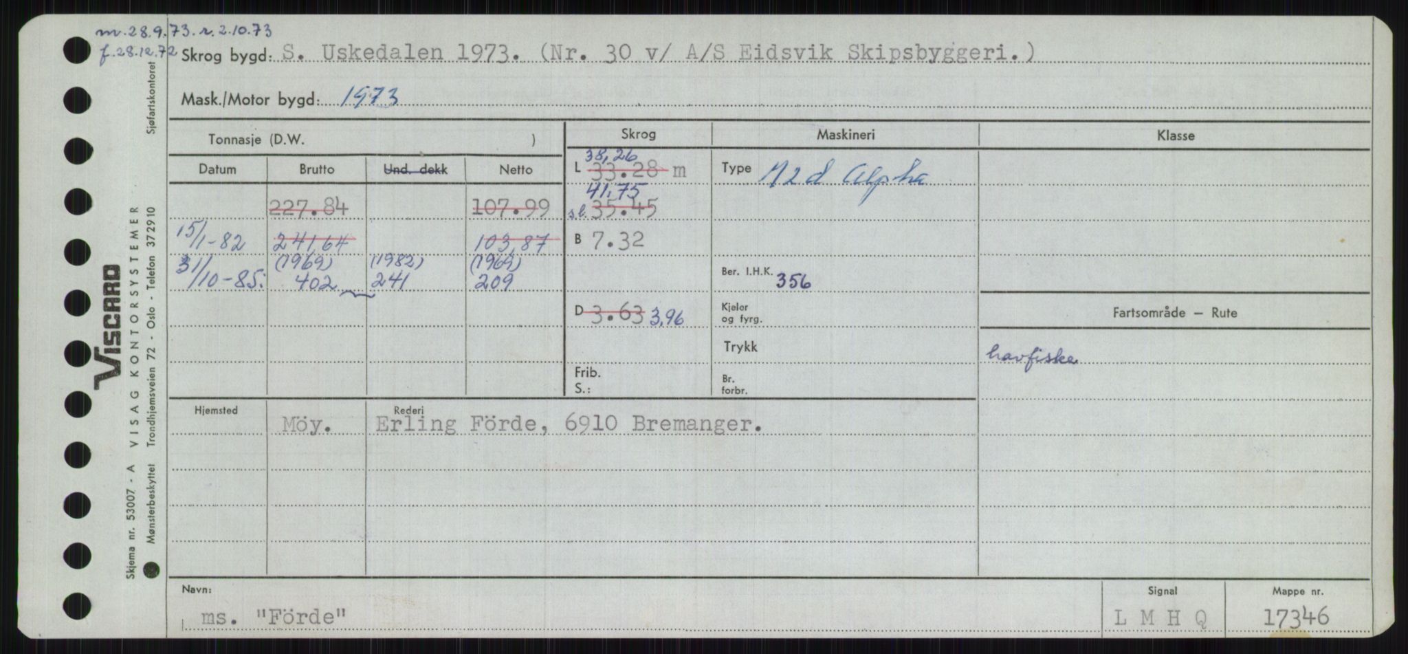 Sjøfartsdirektoratet med forløpere, Skipsmålingen, AV/RA-S-1627/H/Ha/L0002/0001: Fartøy, Eik-Hill / Fartøy, Eik-F, p. 915