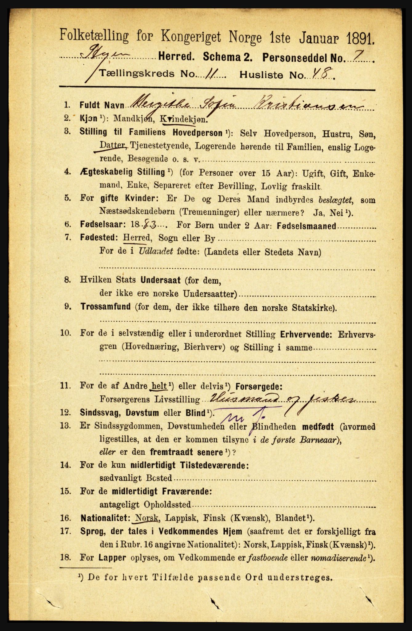 RA, 1891 census for 1848 Steigen, 1891, p. 4066