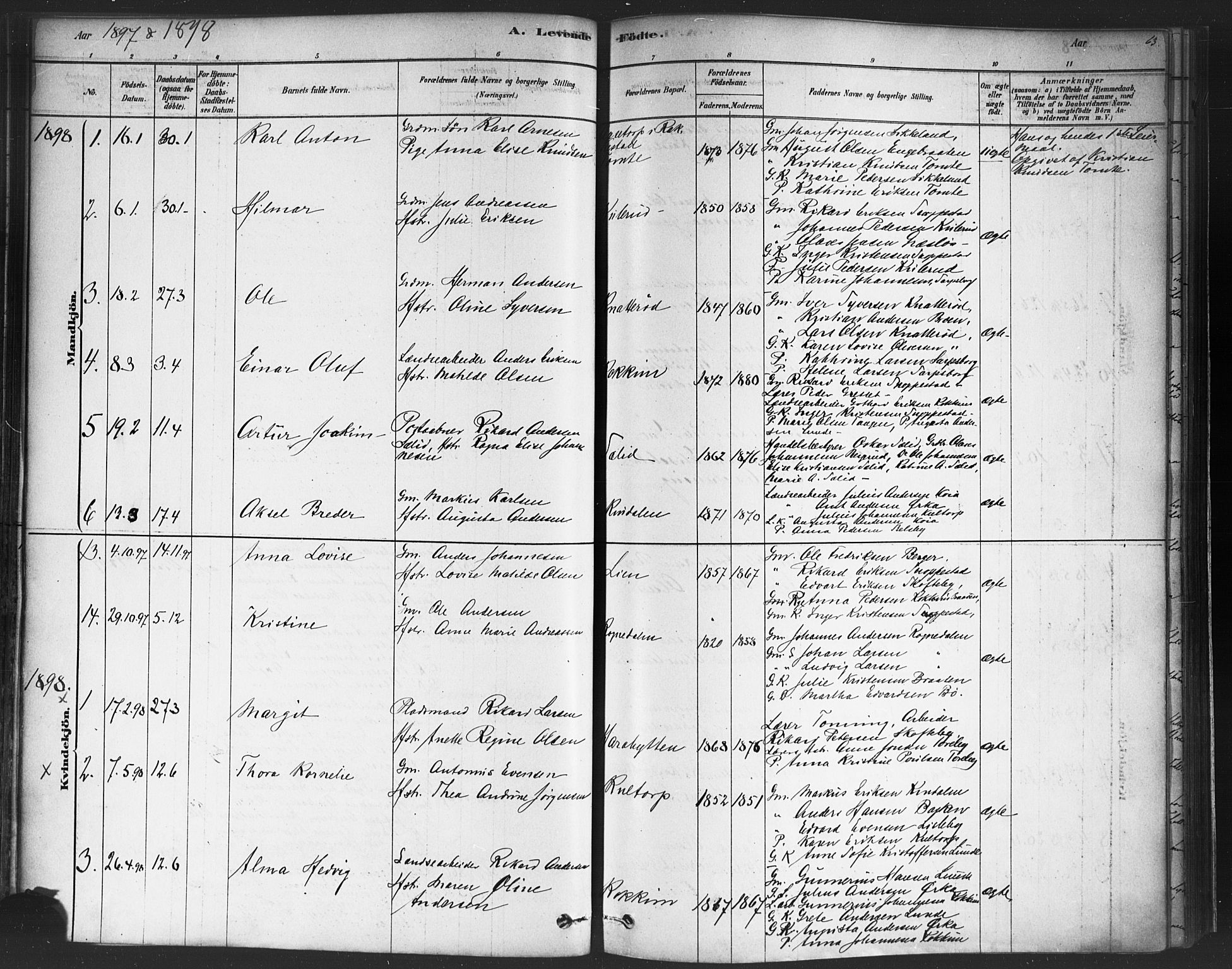 Varteig prestekontor Kirkebøker, AV/SAO-A-10447a/F/Fa/L0002: Parish register (official) no. 2, 1878-1899, p. 63