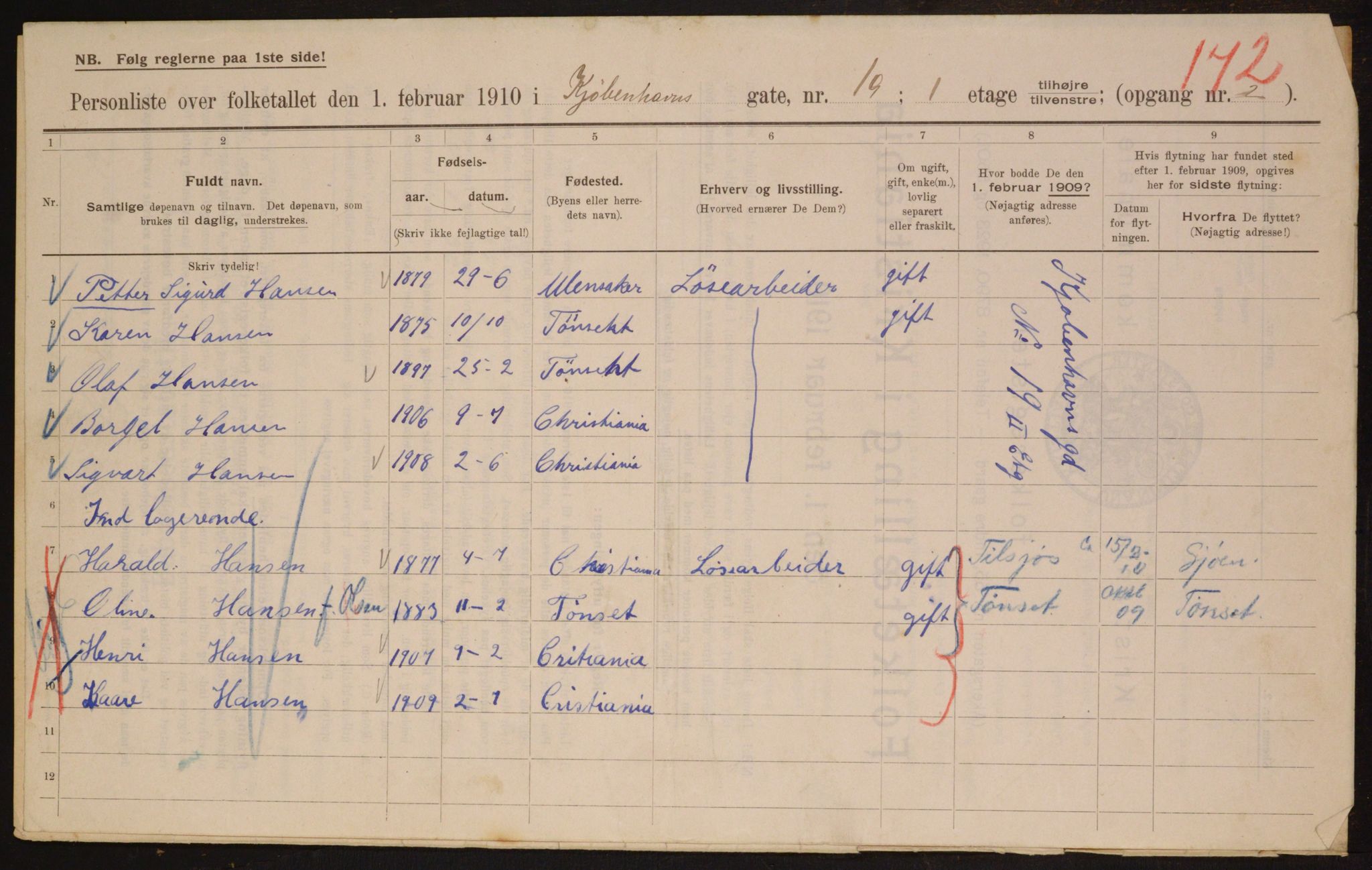 OBA, Municipal Census 1910 for Kristiania, 1910, p. 50111