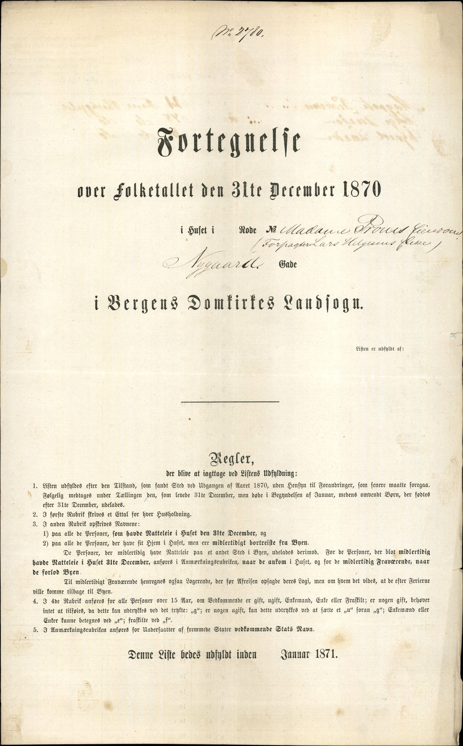 RA, 1870 census for 1301 Bergen, 1870