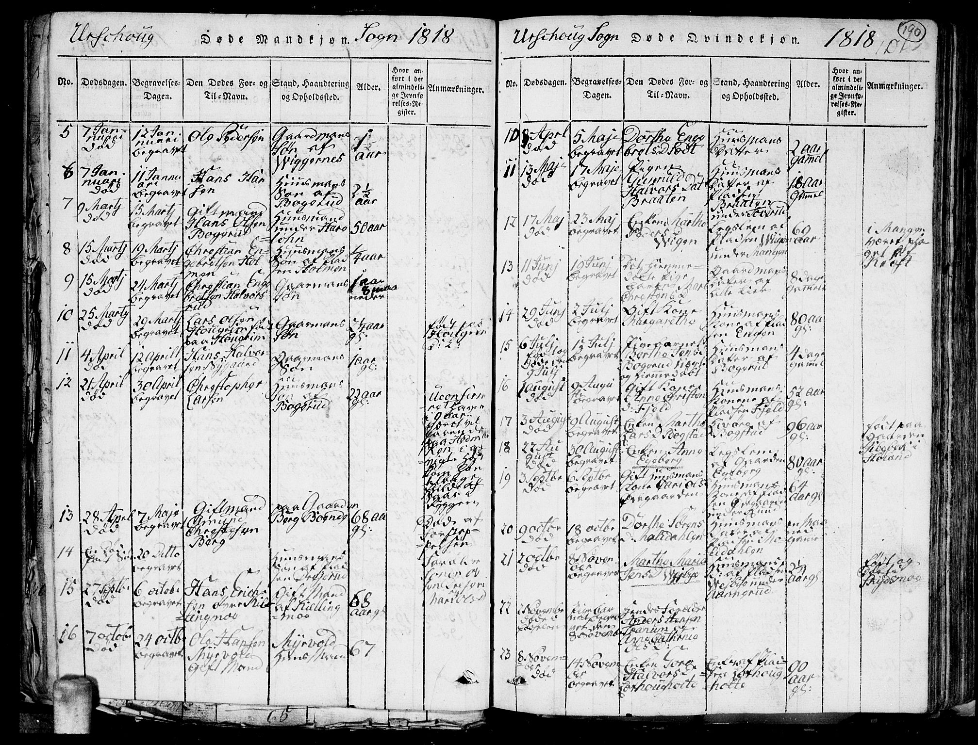 Aurskog prestekontor Kirkebøker, SAO/A-10304a/G/Ga/L0001: Parish register (copy) no. I 1, 1814-1829, p. 190