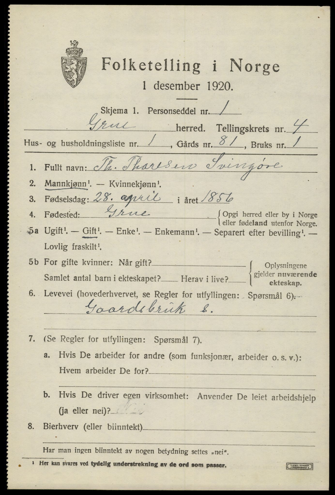 SAH, 1920 census for Grue, 1920, p. 4323