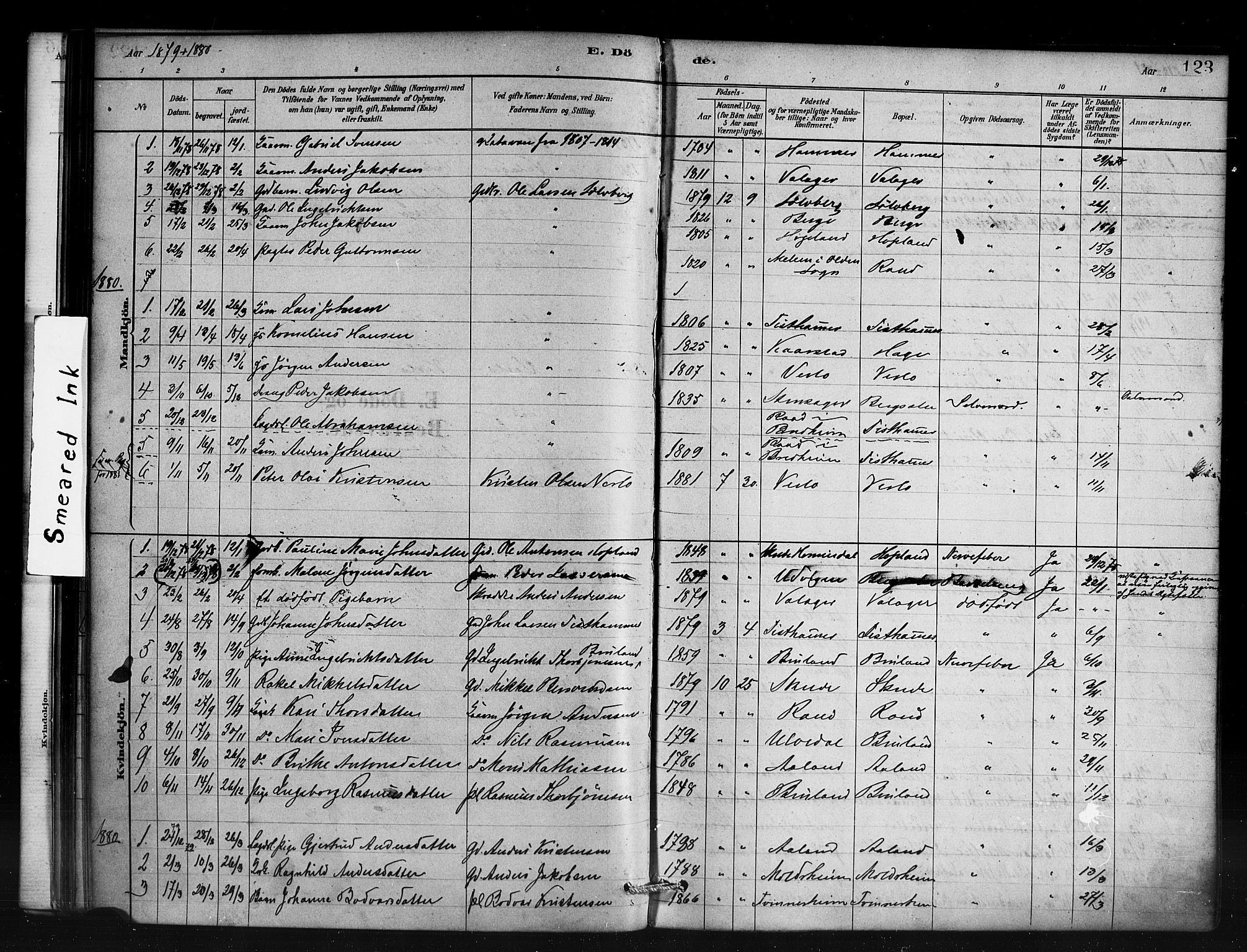 Innvik sokneprestembete, AV/SAB-A-80501: Parish register (official) no. D 1, 1879-1900, p. 123