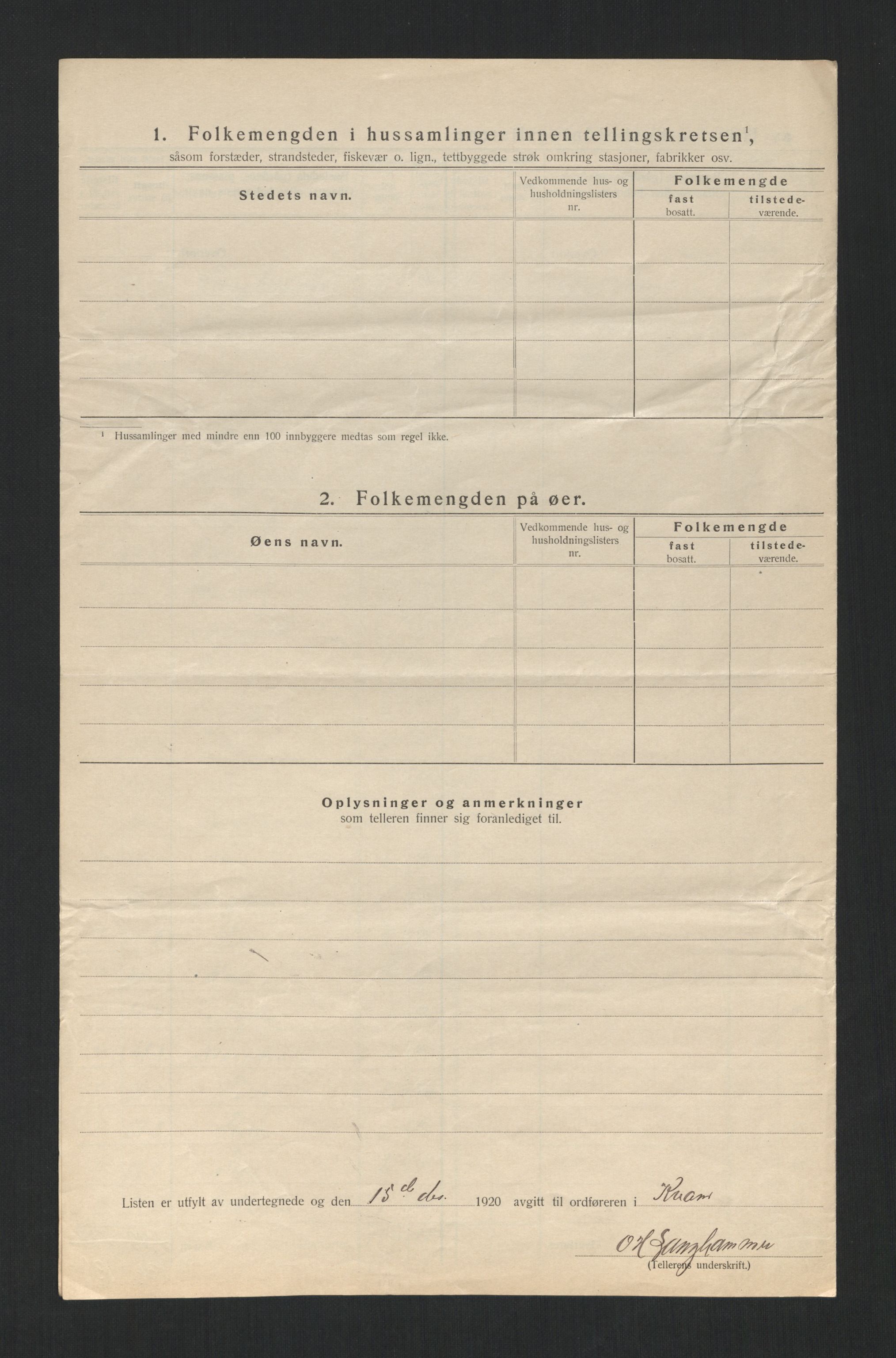 SAT, 1920 census for Kvam, 1920, p. 21