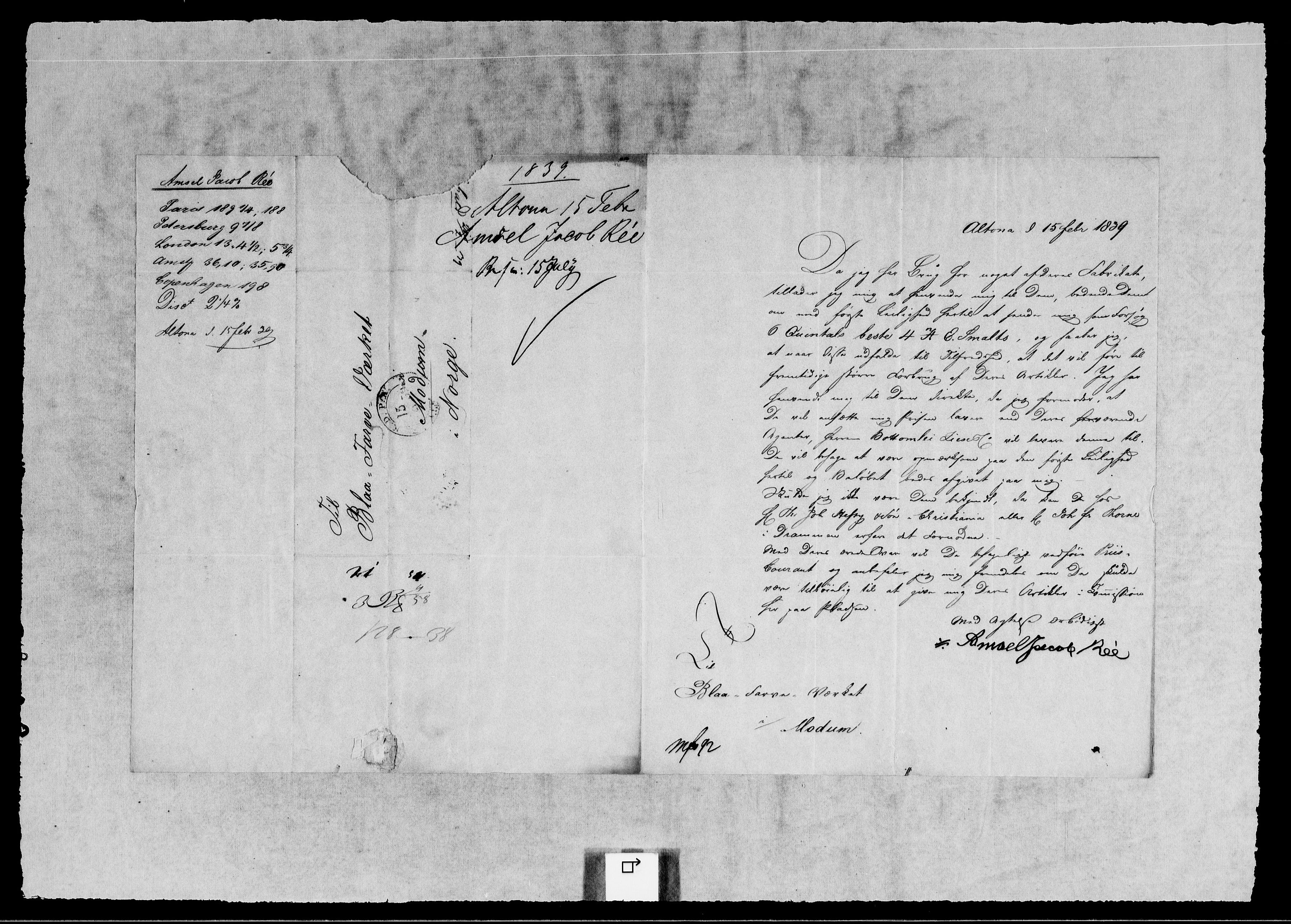 Modums Blaafarveværk, RA/PA-0157/G/Gb/L0121/0001: -- / Innkomne brev A - R, 1838-1839, p. 3