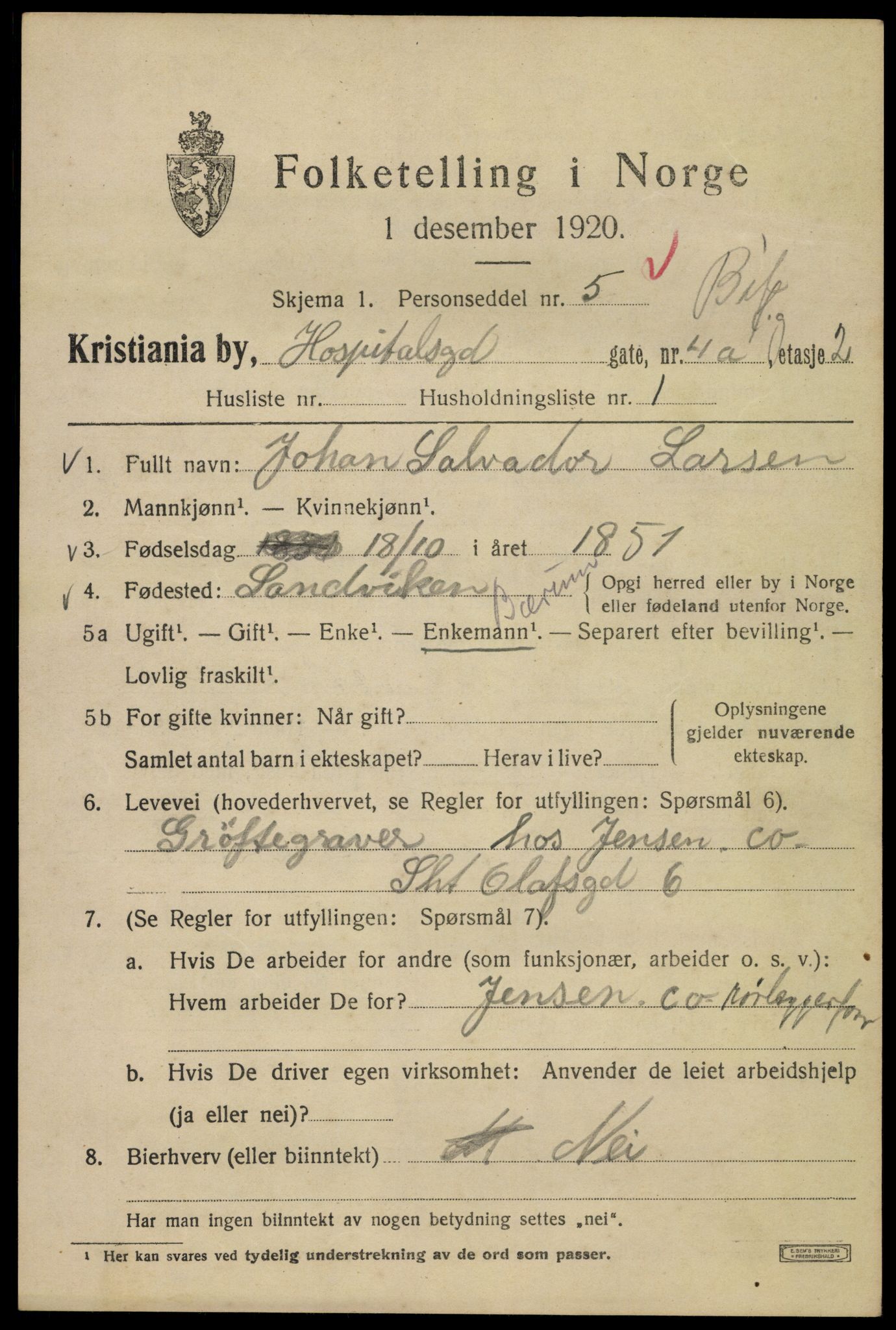 SAO, 1920 census for Kristiania, 1920, p. 299067