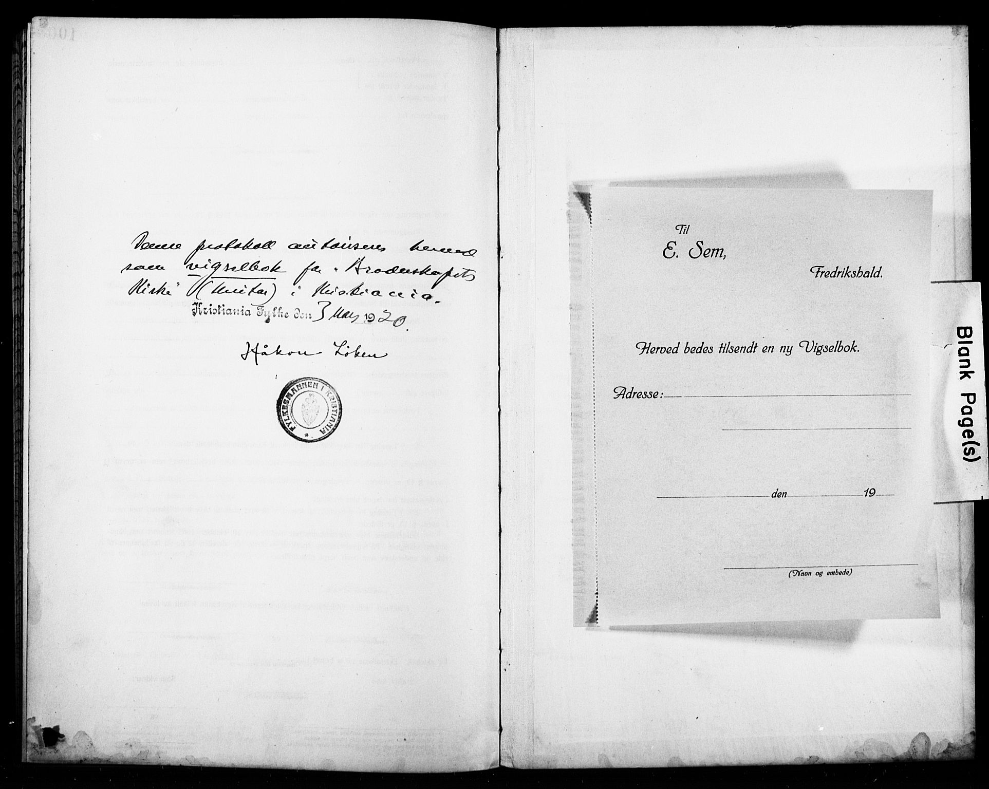 Broderskapets kirke Oslo , SAO/PAO-0221/D/L0002: Marriage register (dissenter) no. 2, 1923-1927