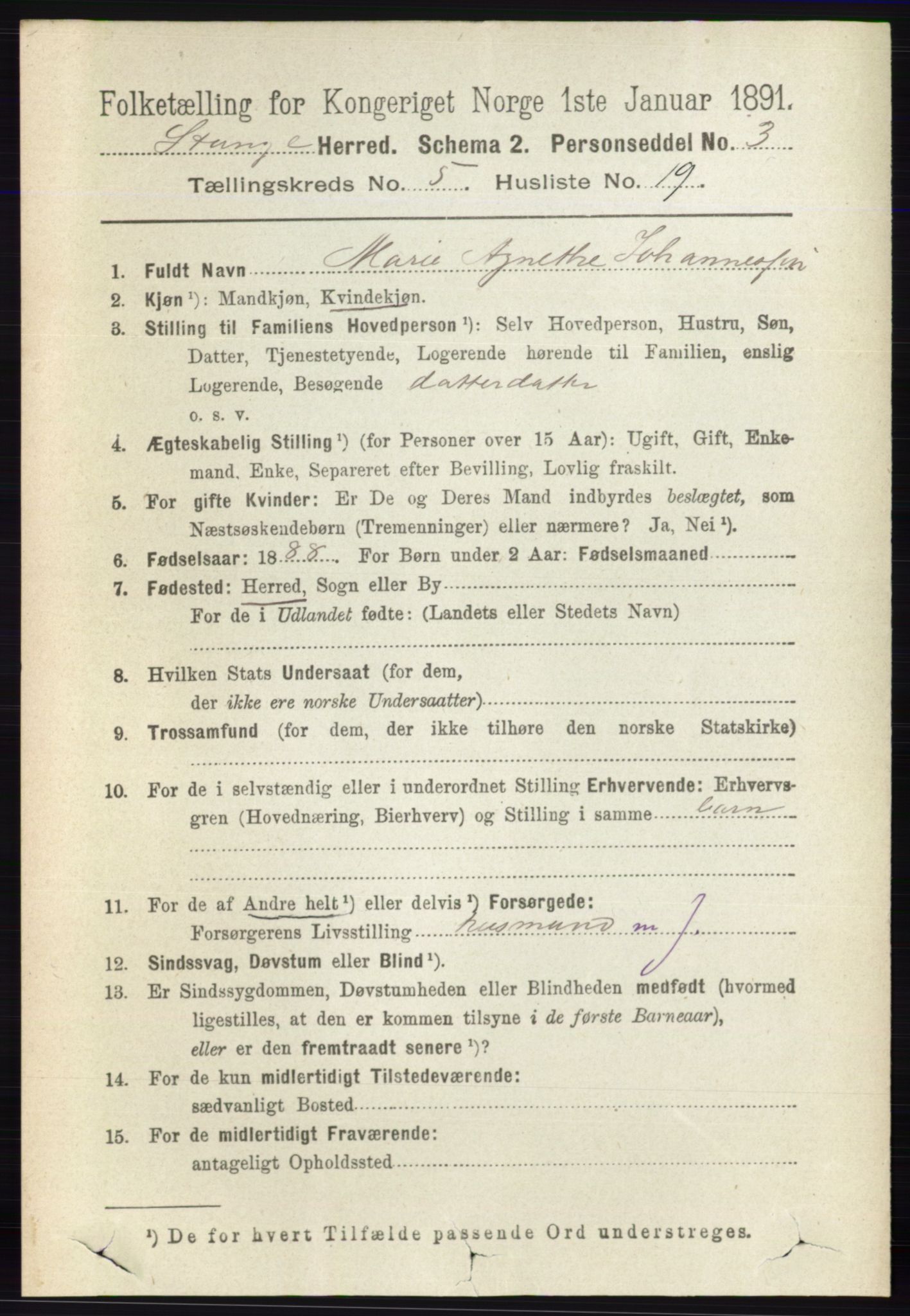 RA, 1891 census for 0417 Stange, 1891, p. 3231