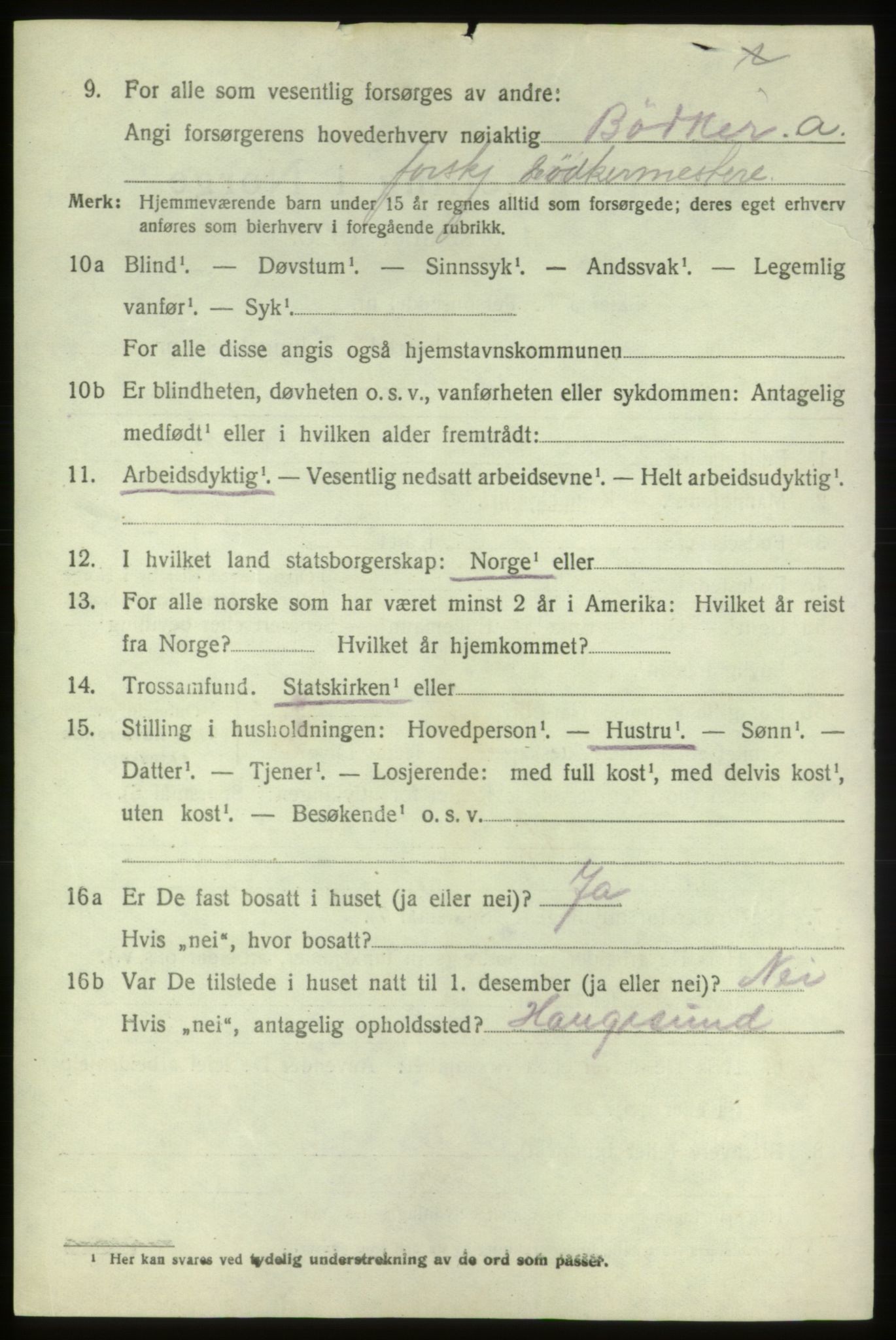 SAB, 1920 census for Sveio, 1920, p. 1305