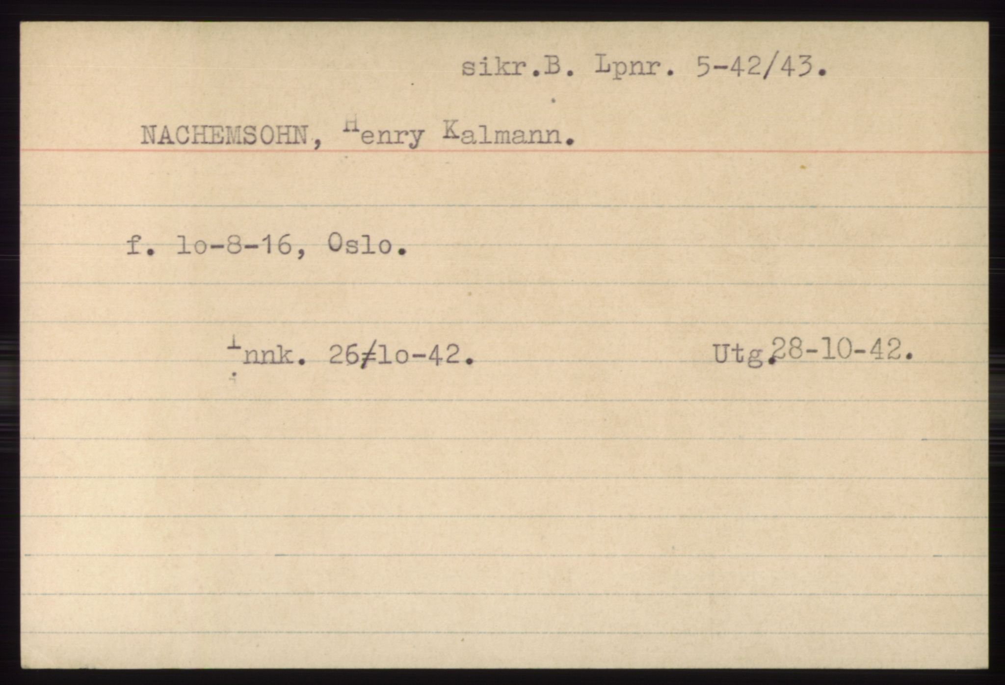 Statspolitiet - Hovedkontoret / Osloavdelingen, AV/RA-S-1329/C/Ck/Cke/L0004: Fangeregister; etternavn L - R, 1941-1945, p. 397