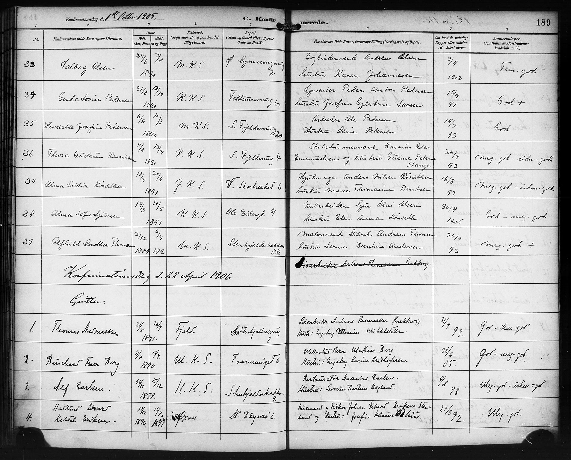 Korskirken sokneprestembete, SAB/A-76101/H/Haa/L0030: Parish register (official) no. C 6, 1893-1906, p. 189