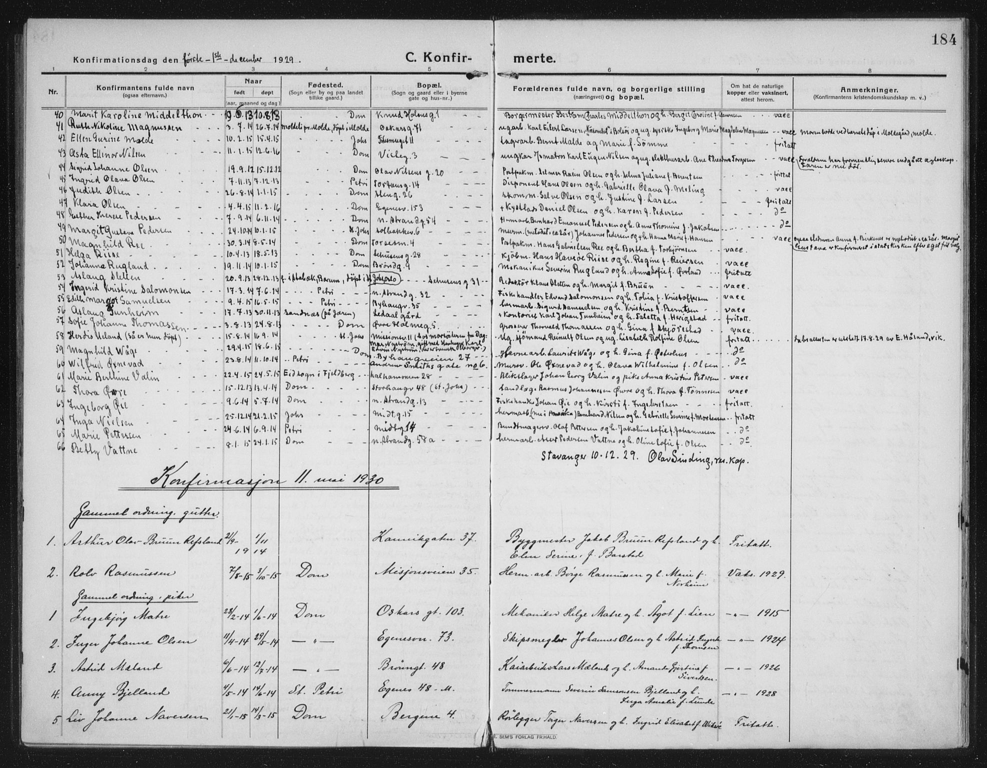 Domkirken sokneprestkontor, SAST/A-101812/002/A/L0019: Parish register (official) no. A 35, 1916-1932, p. 184