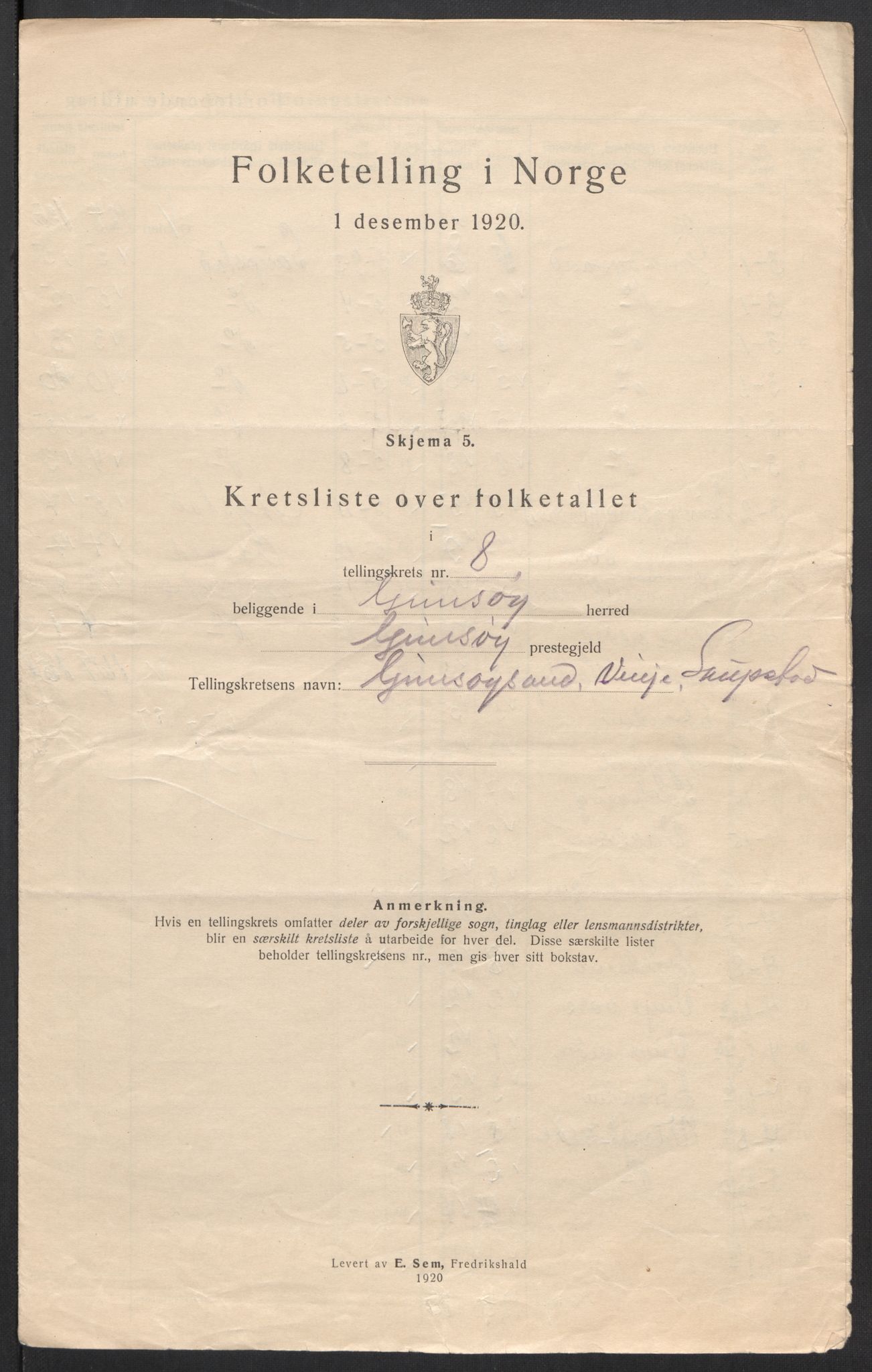 SAT, 1920 census for Gimsøy, 1920, p. 33