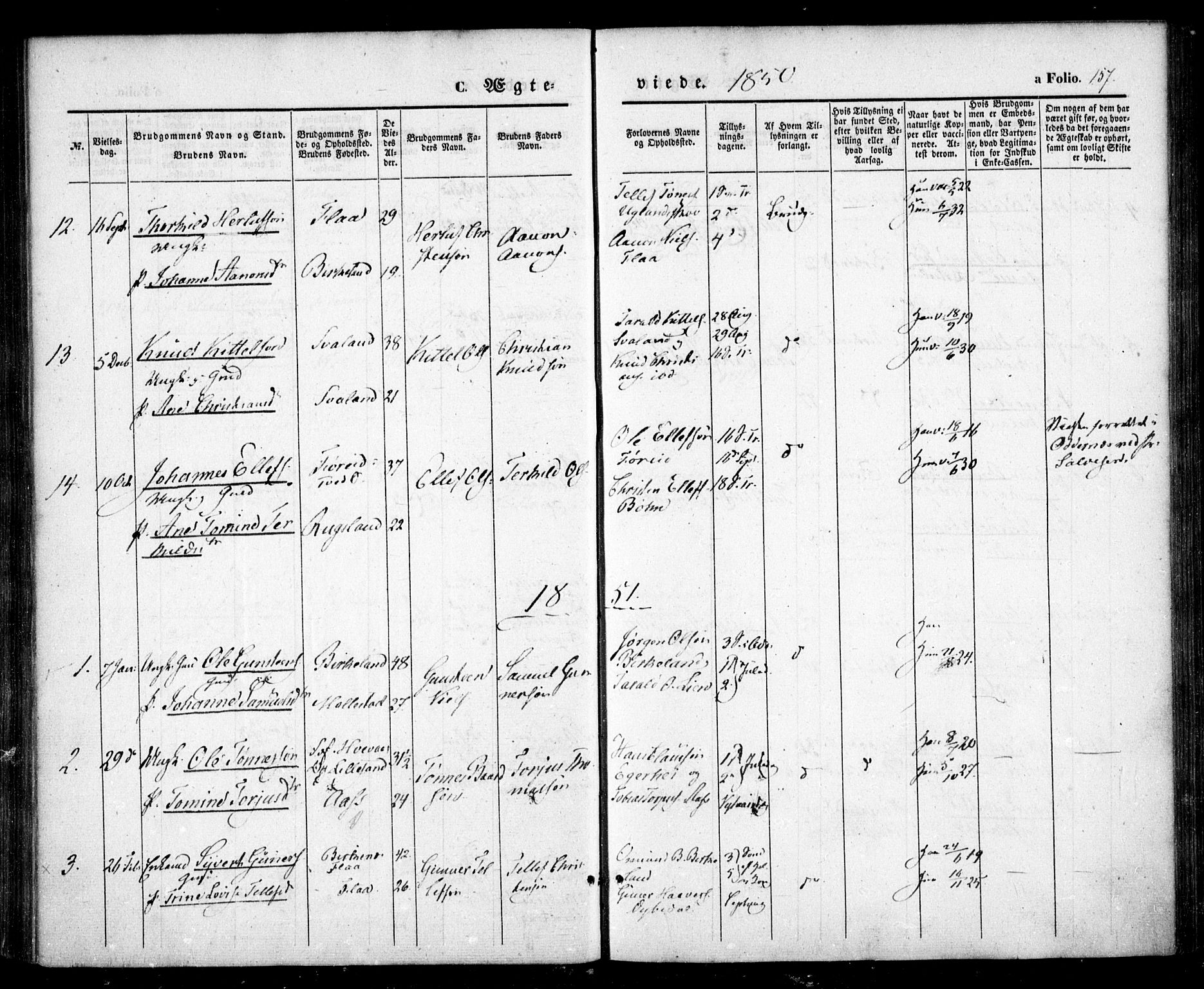 Birkenes sokneprestkontor, AV/SAK-1111-0004/F/Fa/L0003: Parish register (official) no. A 3, 1850-1866, p. 157