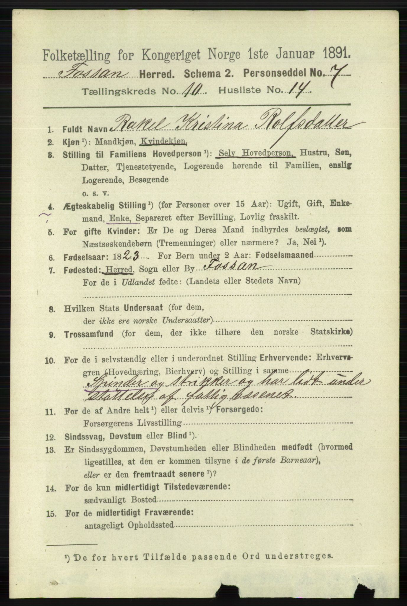 RA, 1891 census for 1129 Forsand, 1891, p. 1772