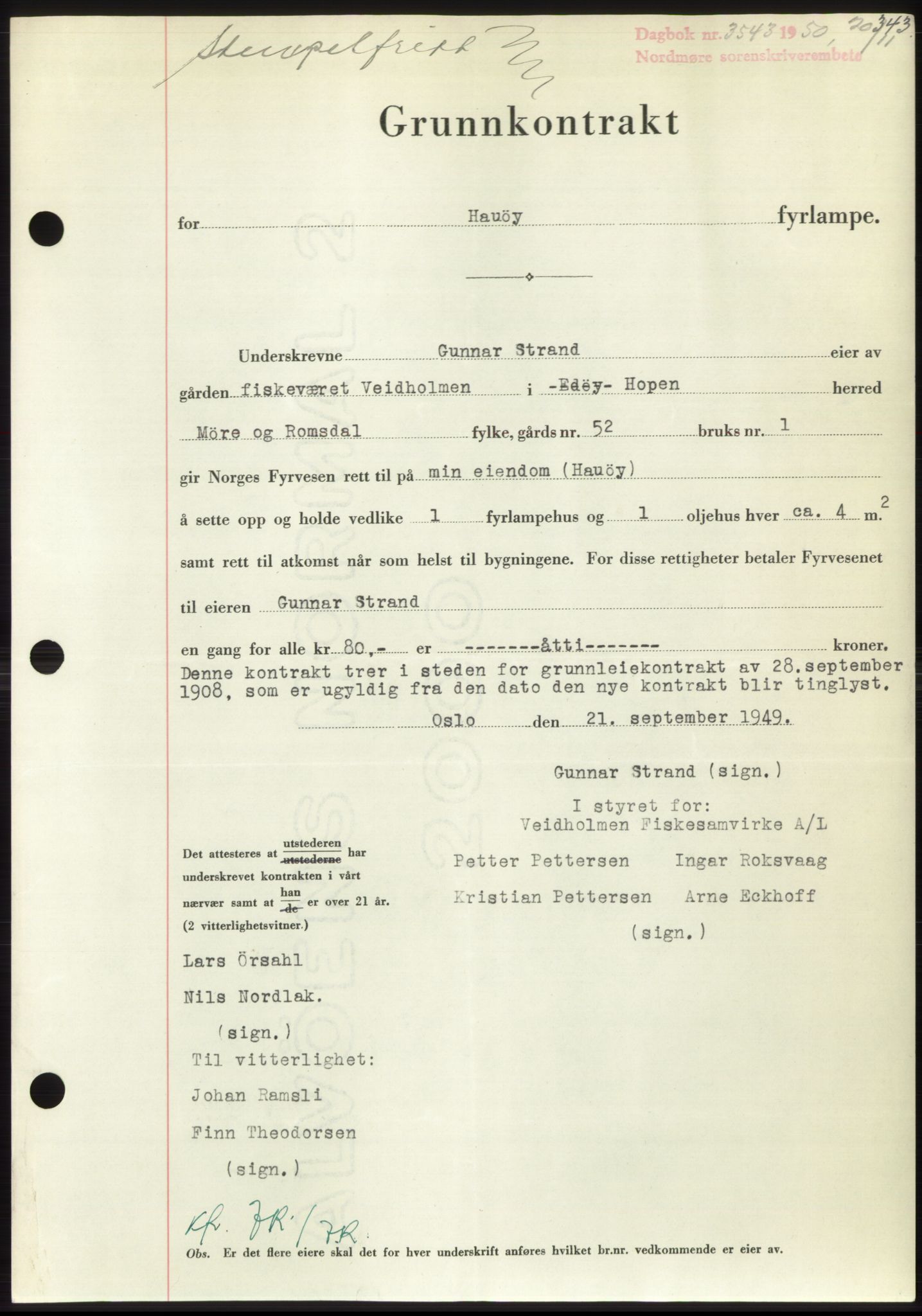 Nordmøre sorenskriveri, AV/SAT-A-4132/1/2/2Ca: Mortgage book no. B106, 1950-1950, Diary no: : 3543/1950