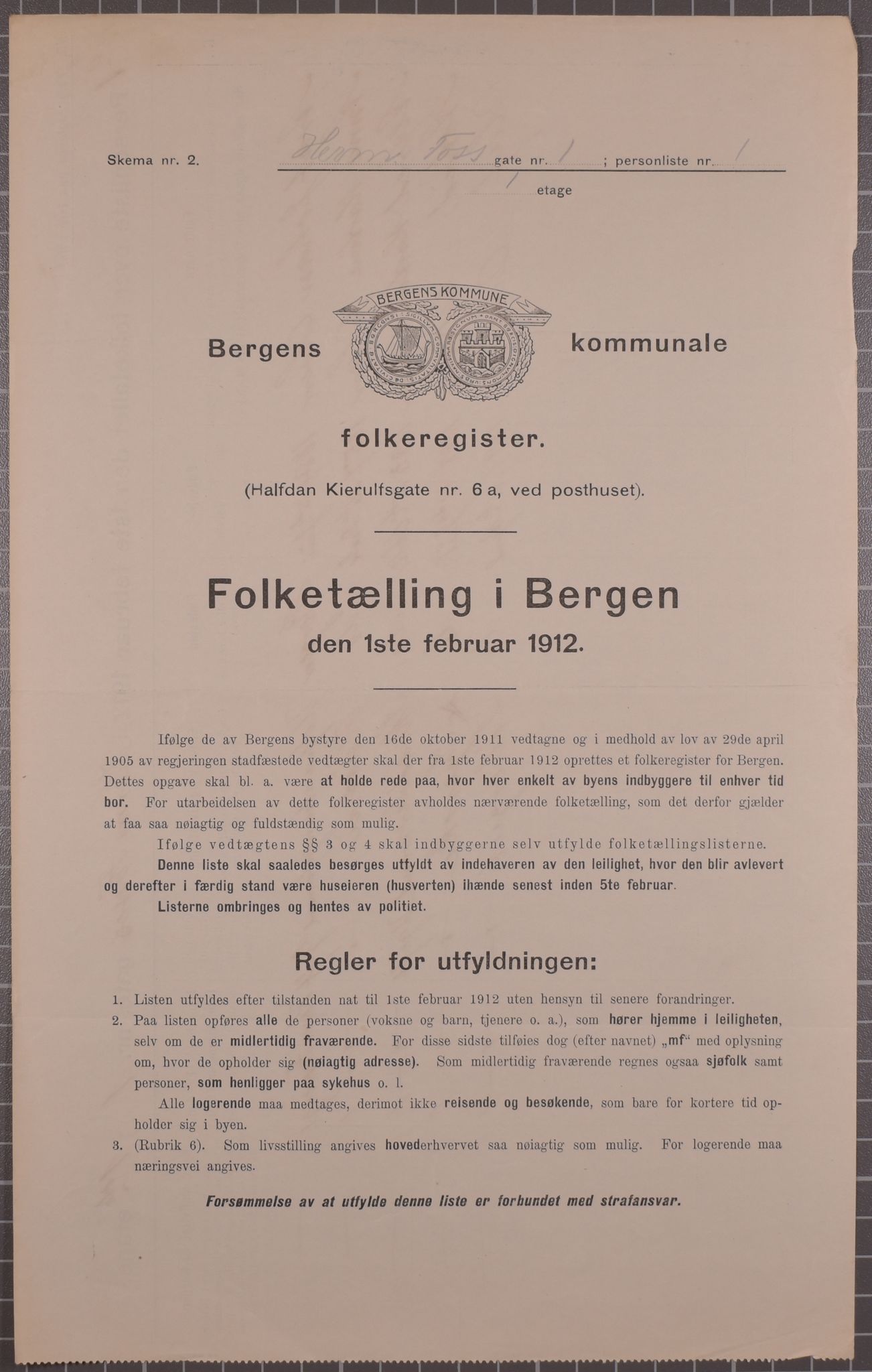 SAB, Municipal Census 1912 for Bergen, 1912, p. 2902