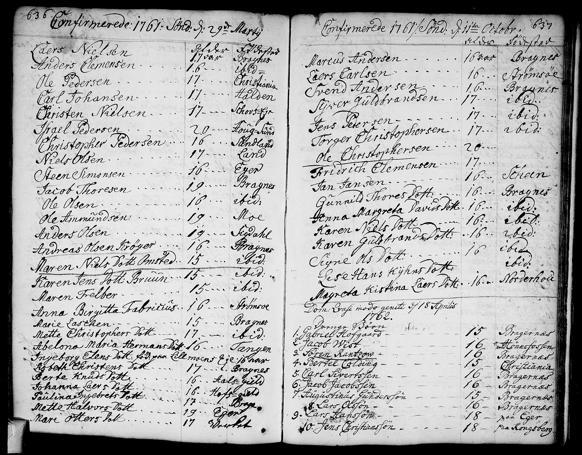 Bragernes kirkebøker, SAKO/A-6/F/Fa/L0005: Parish register (official) no. I 5, 1759-1781, p. 636-637