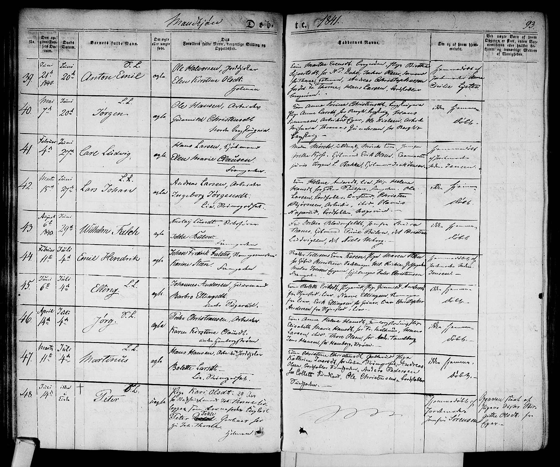 Bragernes kirkebøker, SAKO/A-6/F/Fb/L0001: Parish register (official) no. II 1, 1830-1847, p. 93