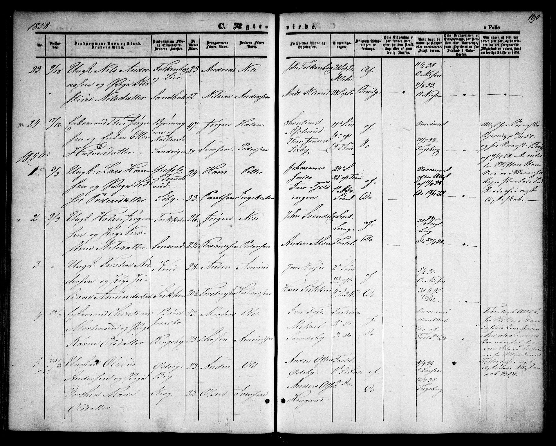 Rødenes prestekontor Kirkebøker, SAO/A-2005/F/Fa/L0006: Parish register (official) no. I 6, 1850-1859, p. 190