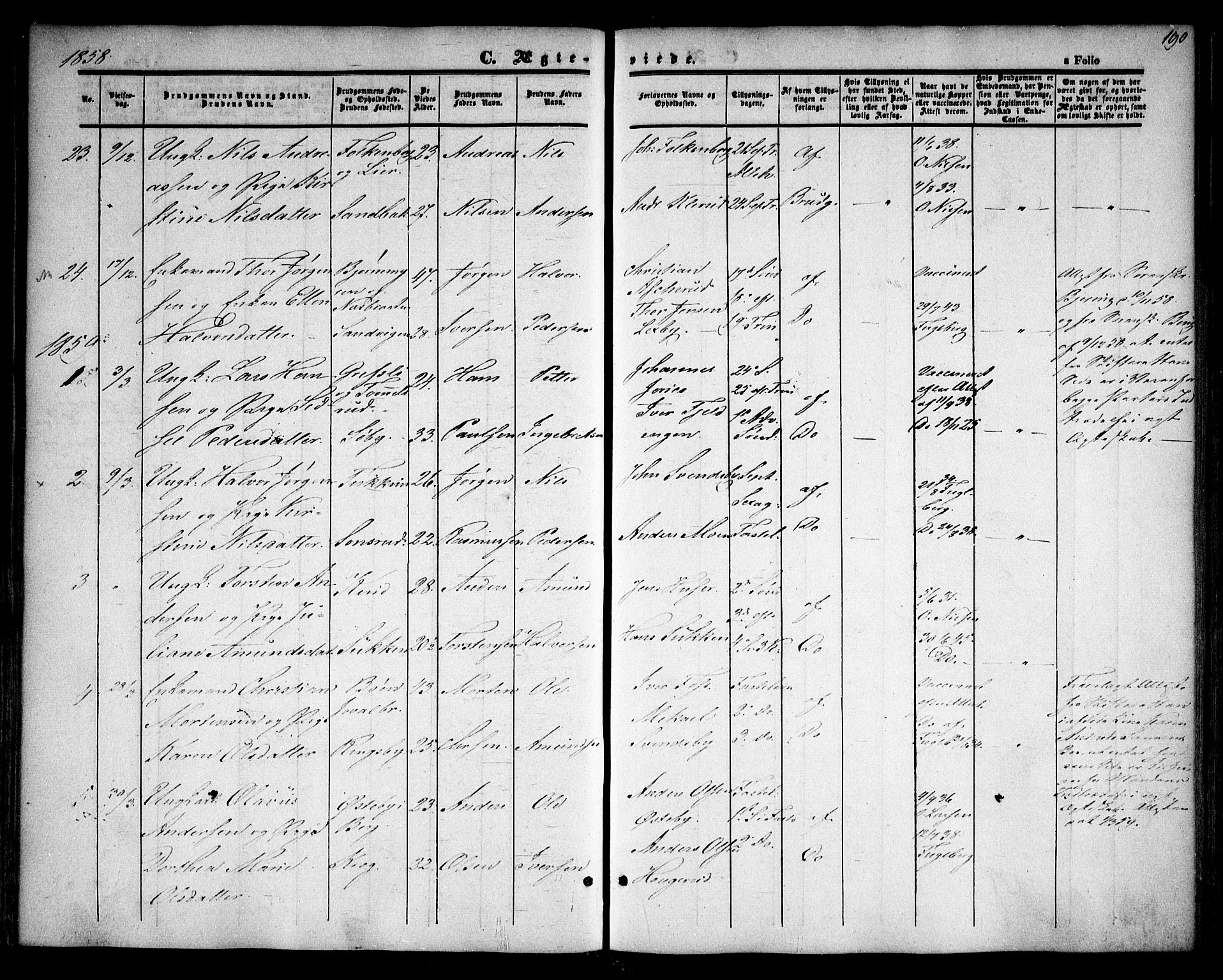 Rødenes prestekontor Kirkebøker, AV/SAO-A-2005/F/Fa/L0006: Parish register (official) no. I 6, 1850-1859, p. 190