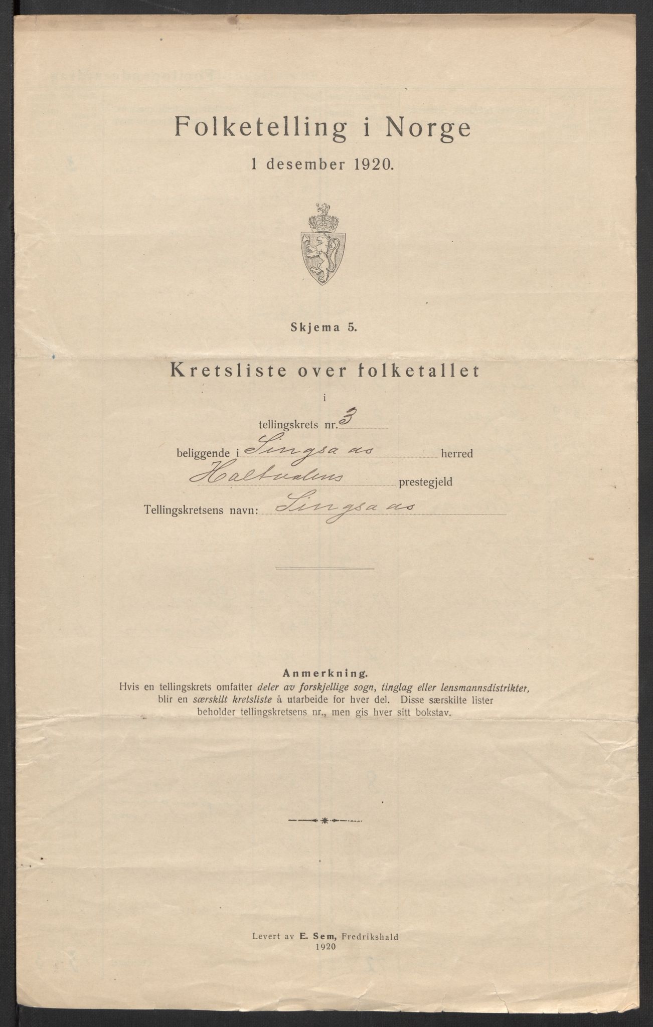 SAT, 1920 census for Singsås, 1920, p. 12