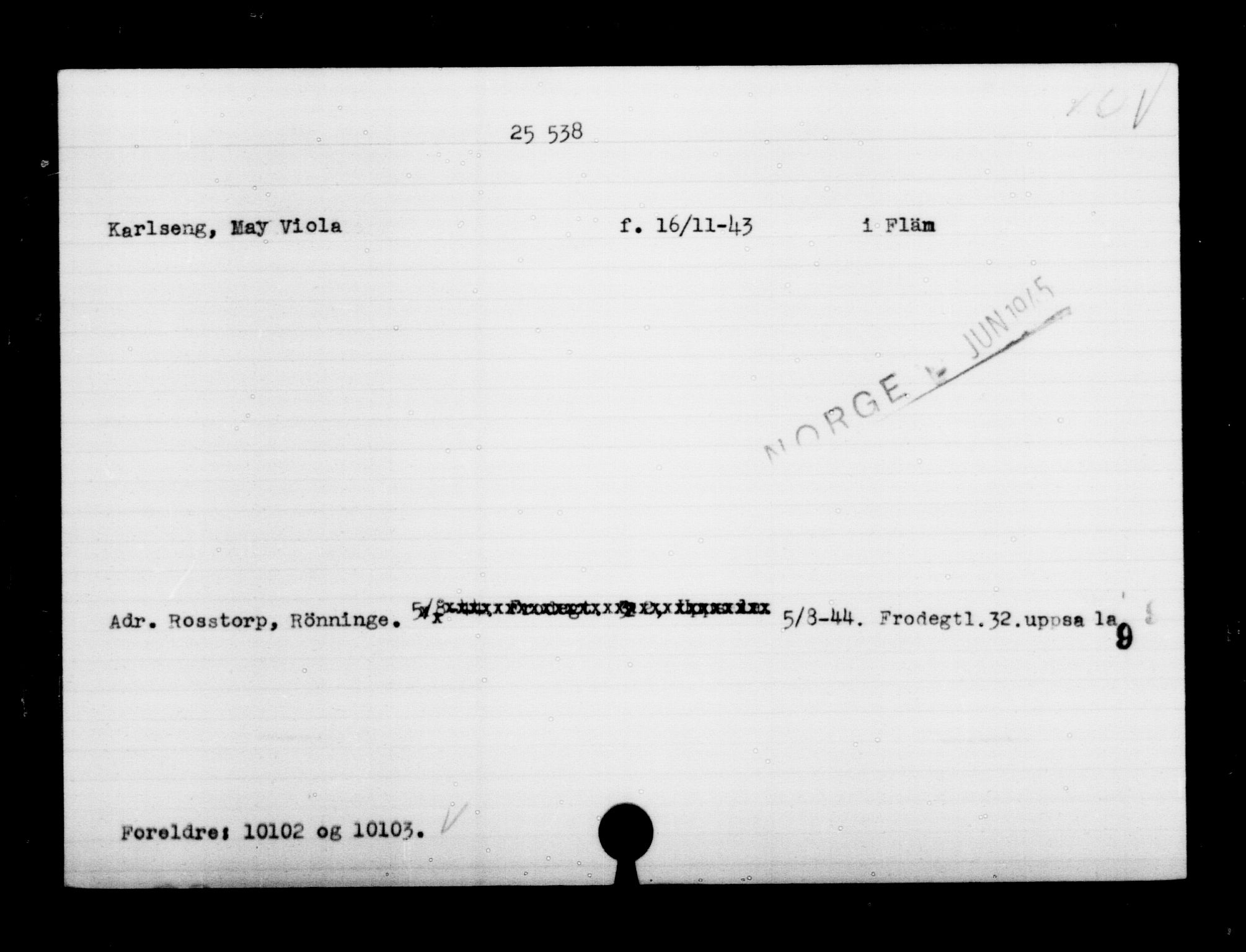 Utenriksstasjonene, Legasjonen i Stockholm, Flyktningkontoret, AV/RA-S-6753/V/Va/L0011: Kjesäterkartoteket, flyktninger med registreringsnr. 25300-28349, 1940-1945, p. 252