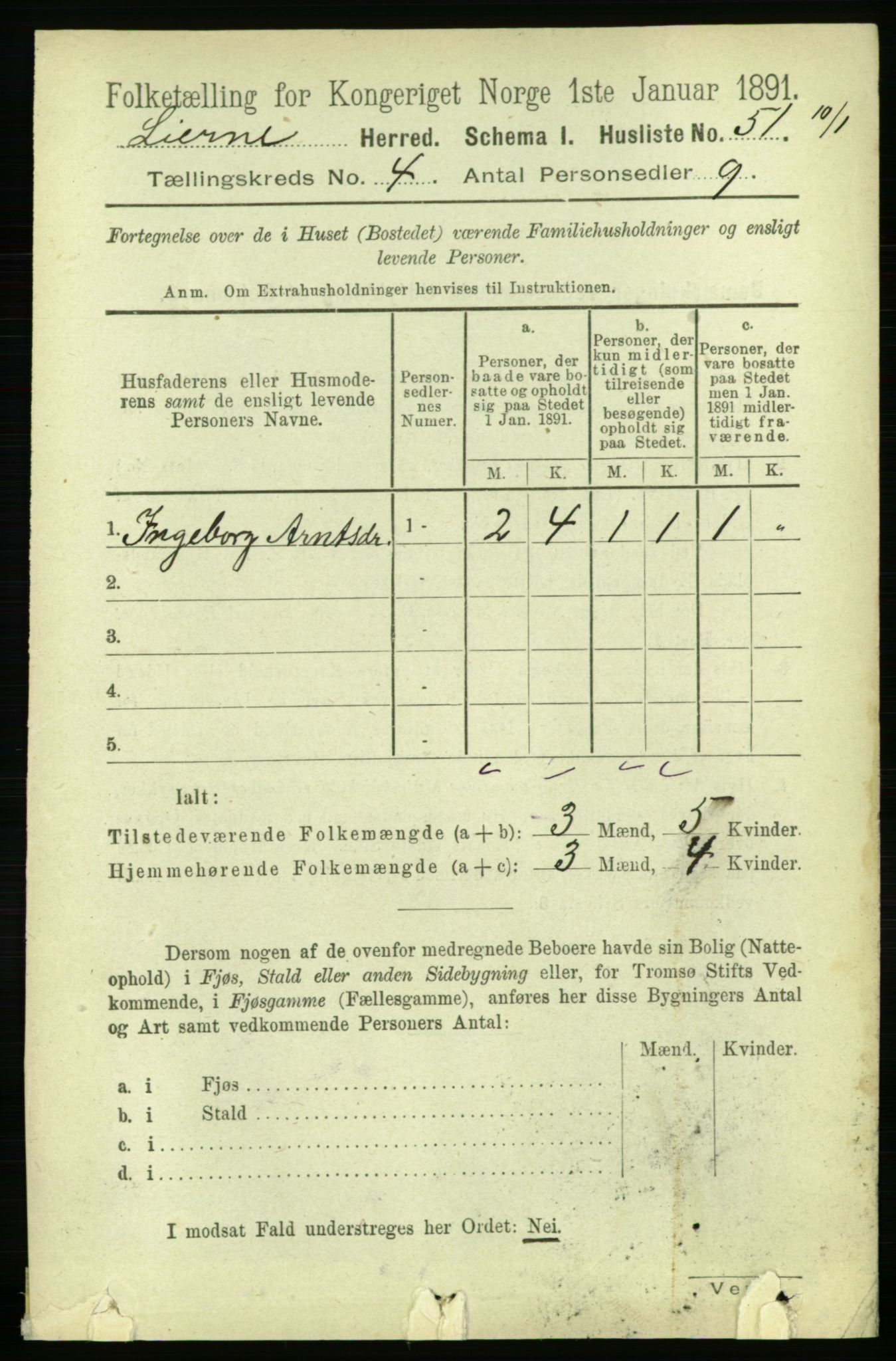 RA, 1891 census for 1737 Lierne, 1891, p. 1025