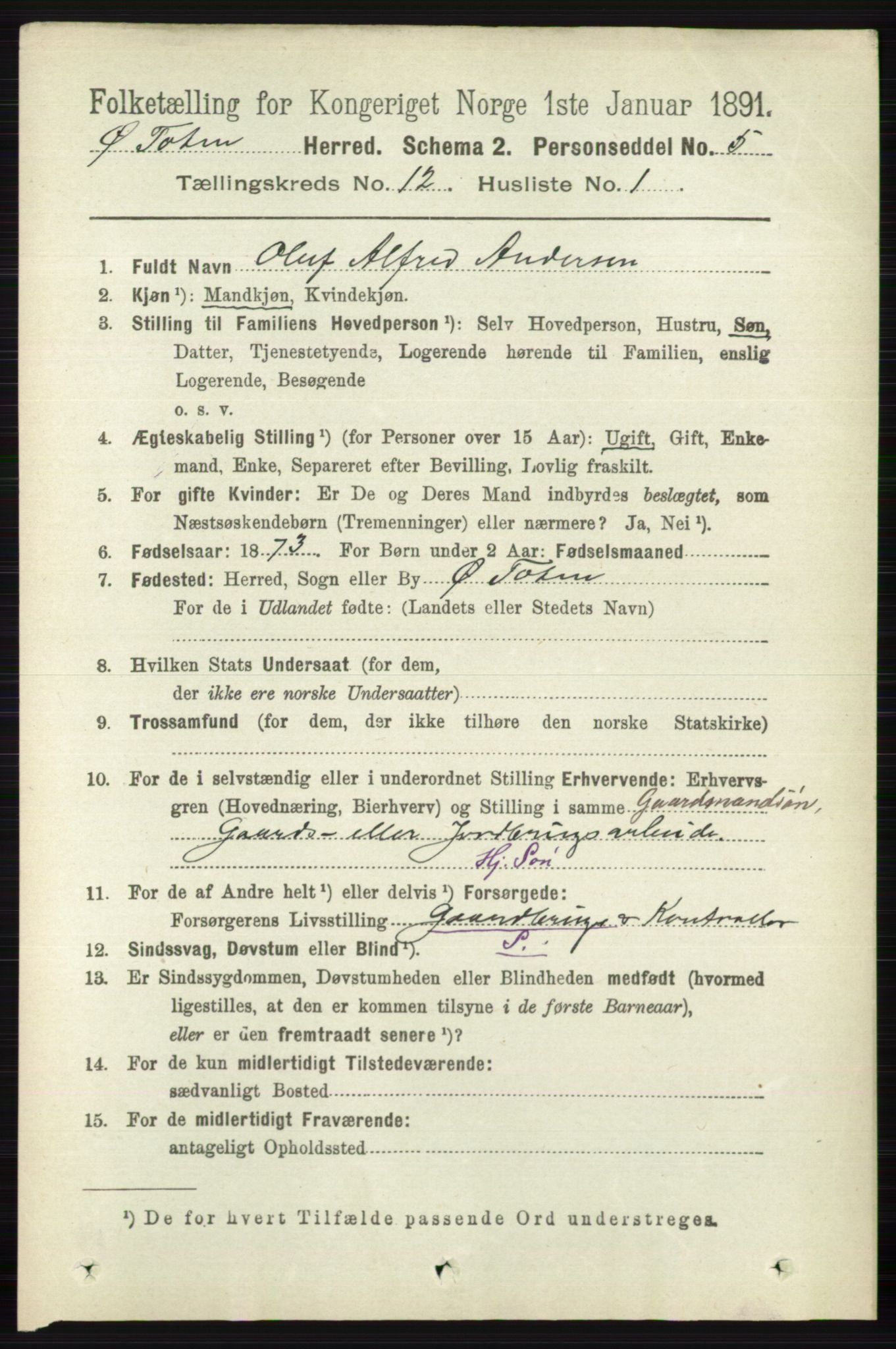 RA, 1891 census for 0528 Østre Toten, 1891, p. 7770