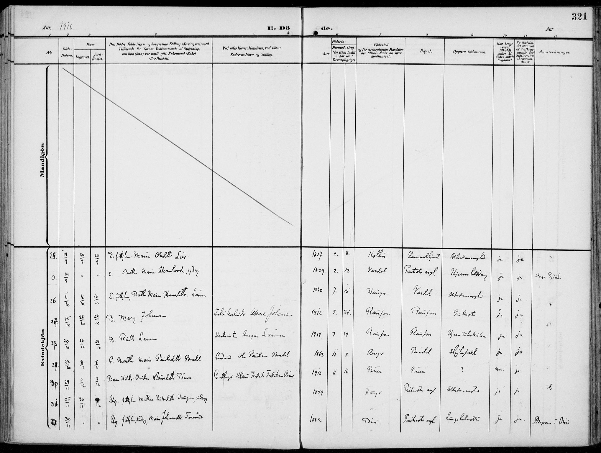 Vestre Toten prestekontor, AV/SAH-PREST-108/H/Ha/Haa/L0014: Parish register (official) no. 14, 1907-1920, p. 321