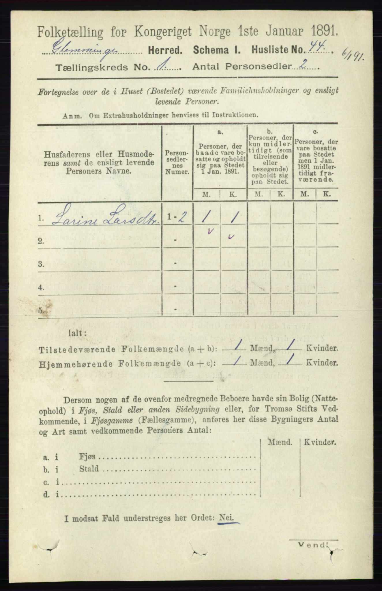 RA, 1891 census for 0132 Glemmen, 1891, p. 88