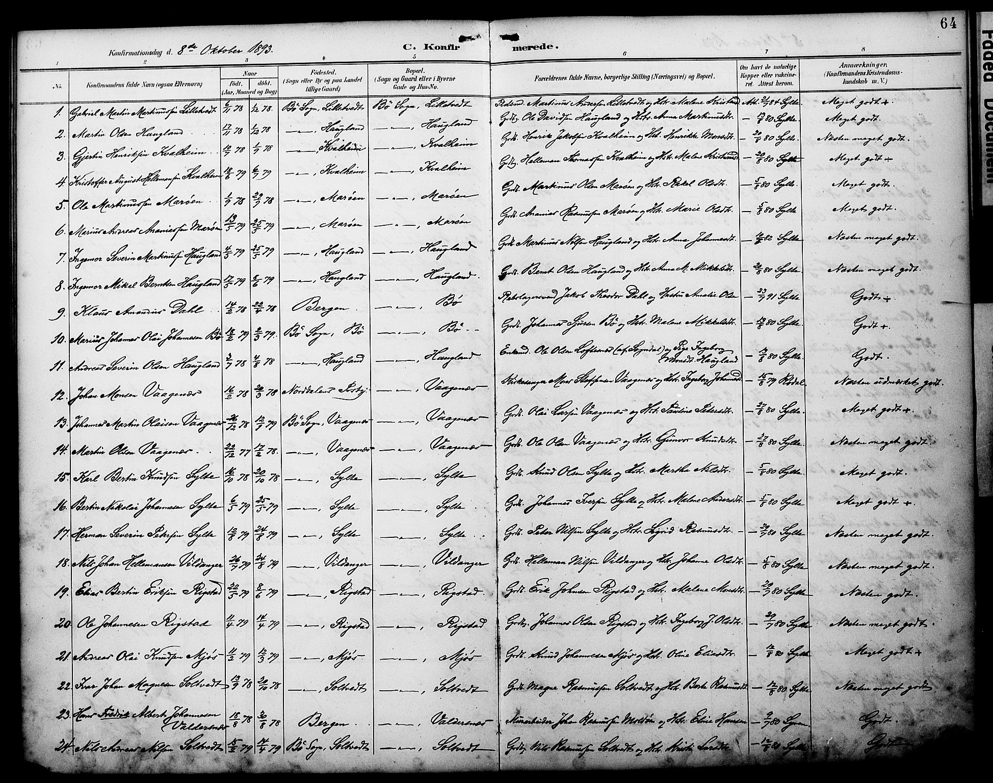 Manger sokneprestembete, AV/SAB-A-76801/H/Haa: Parish register (official) no. C 2, 1891-1902, p. 64