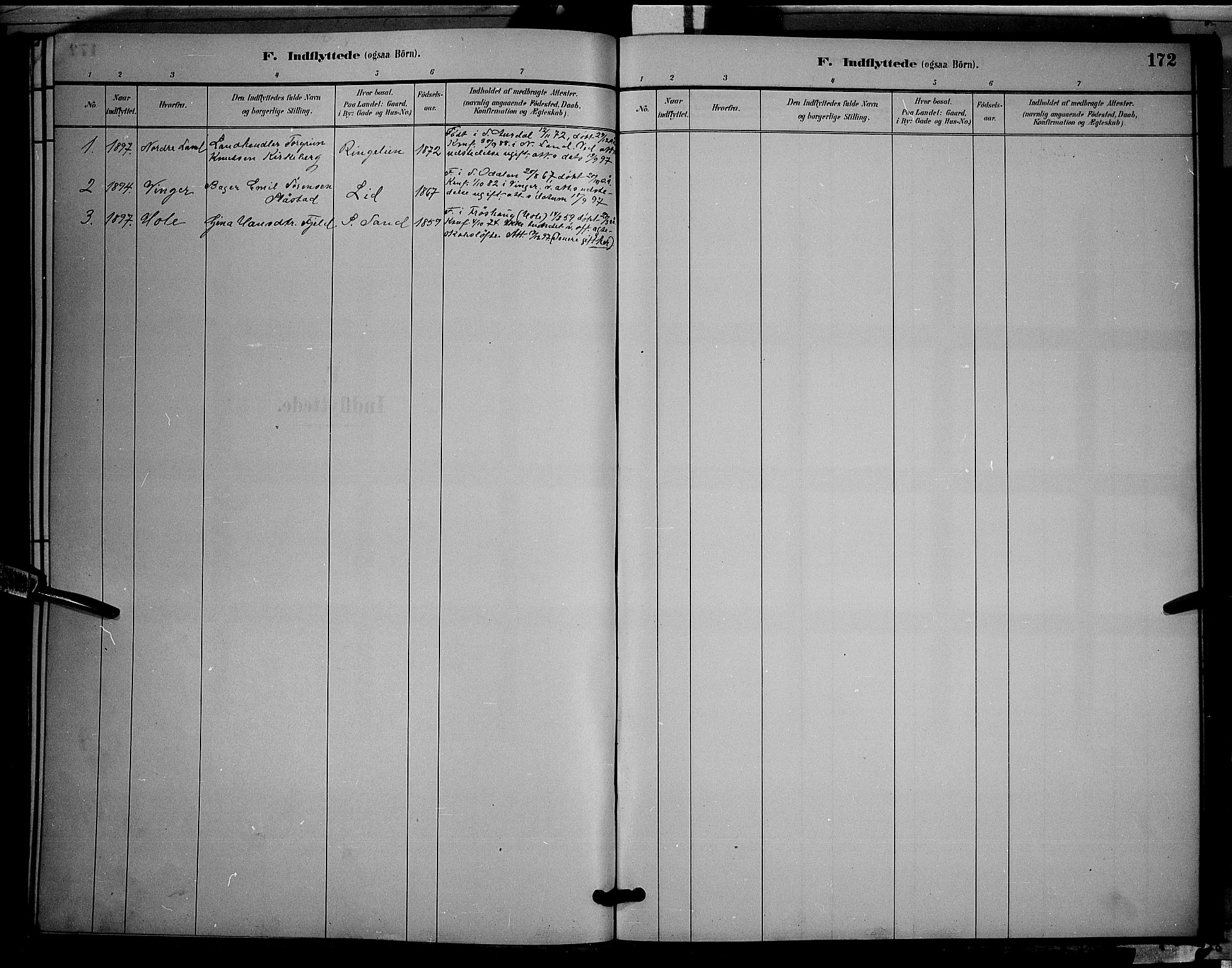 Søndre Land prestekontor, SAH/PREST-122/L/L0002: Parish register (copy) no. 2, 1884-1900, p. 172