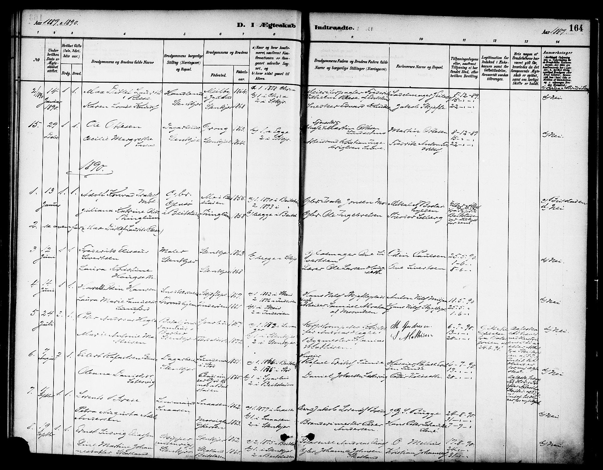 Ministerialprotokoller, klokkerbøker og fødselsregistre - Nord-Trøndelag, SAT/A-1458/739/L0371: Parish register (official) no. 739A03, 1881-1895, p. 164