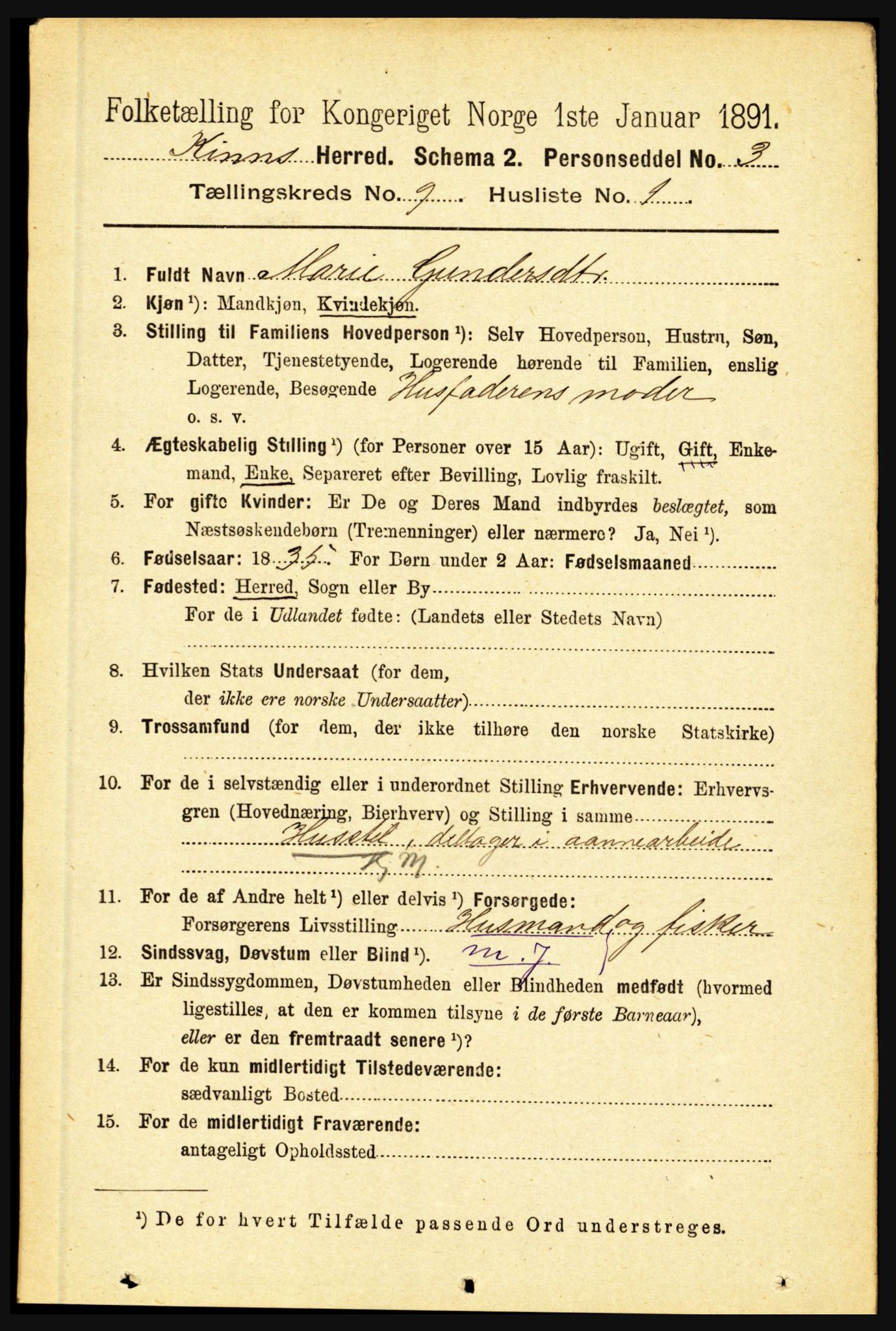 RA, 1891 census for 1437 Kinn, 1891, p. 3460