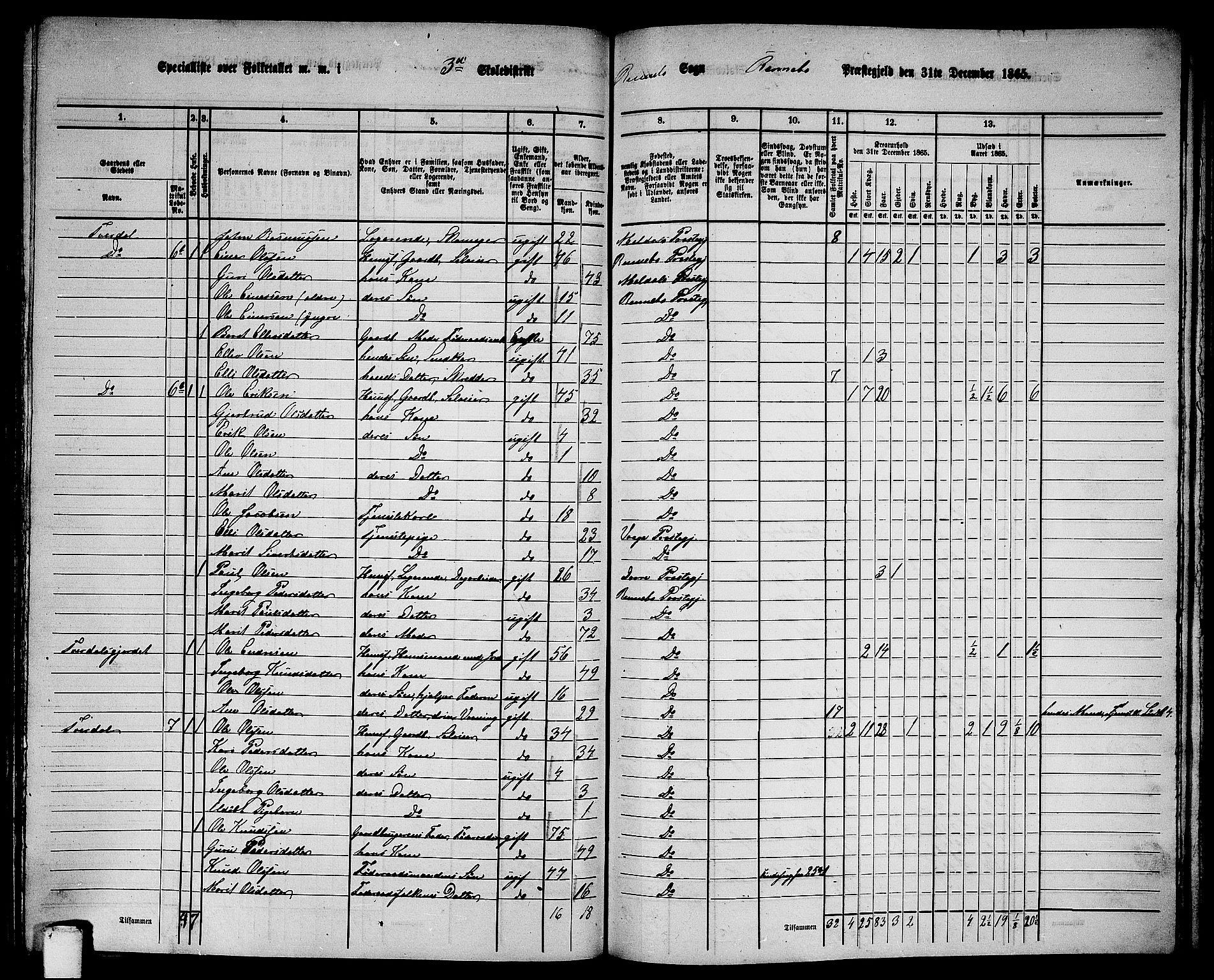 RA, 1865 census for Rennebu, 1865, p. 43