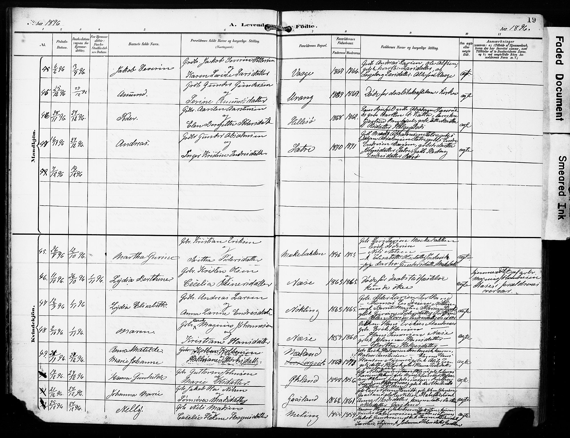 Finnås sokneprestembete, SAB/A-99925/H/Ha/Haa/Haac/L0002: Parish register (official) no. C 2, 1895-1904, p. 19