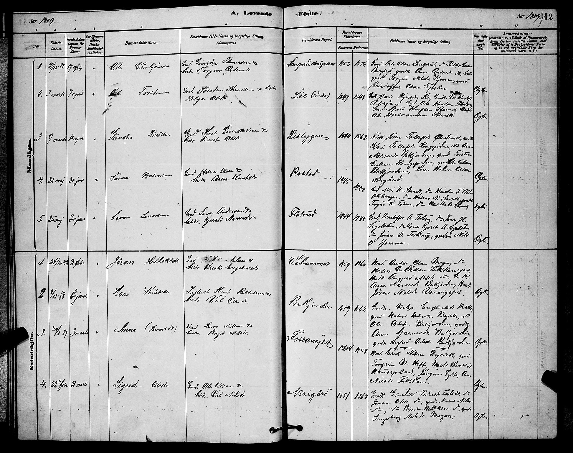 Rollag kirkebøker, SAKO/A-240/G/Ga/L0004: Parish register (copy) no. I 4, 1878-1903, p. 42