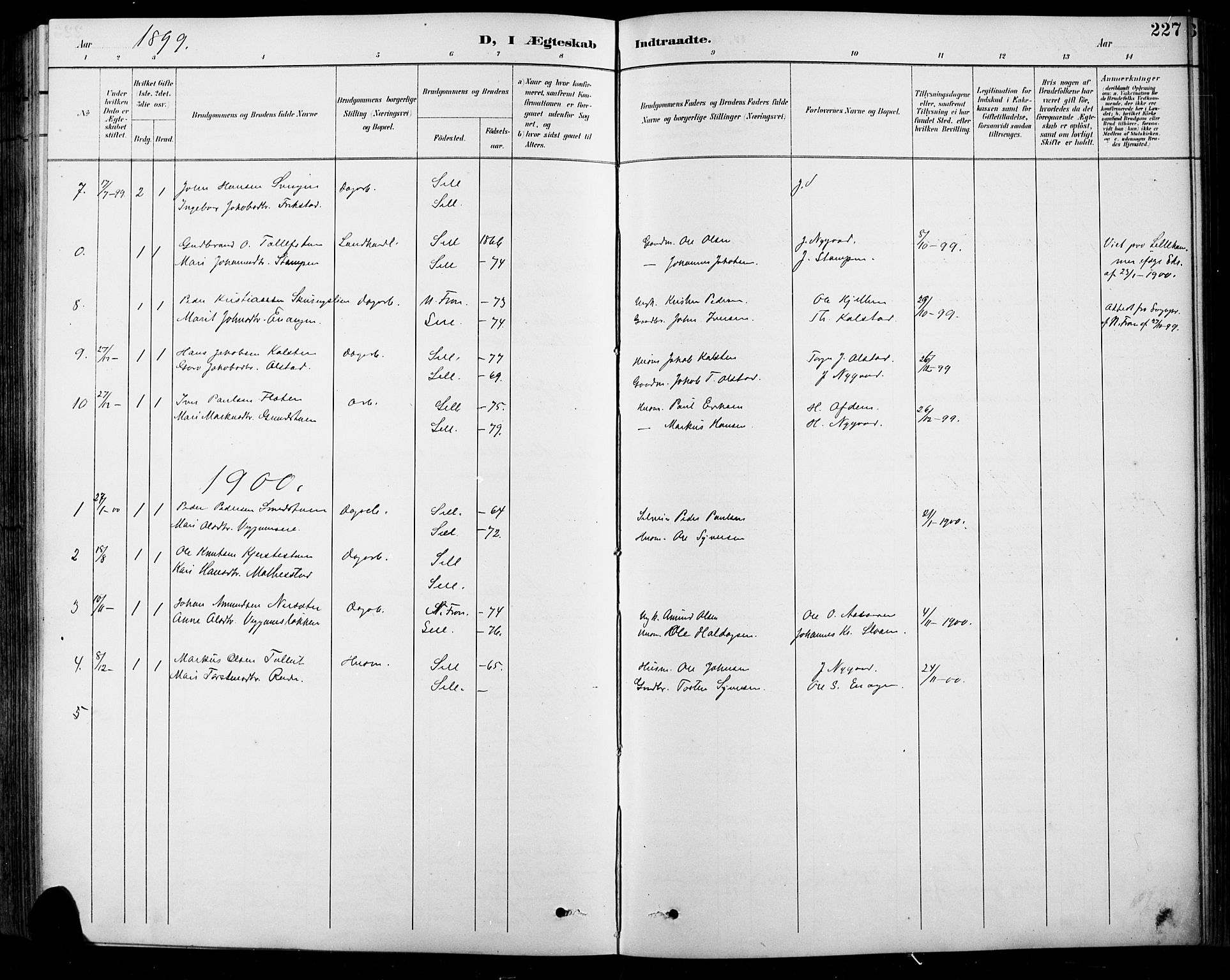 Sel prestekontor, SAH/PREST-074/H/Ha/Hab/L0001: Parish register (copy) no. 1, 1894-1923, p. 227