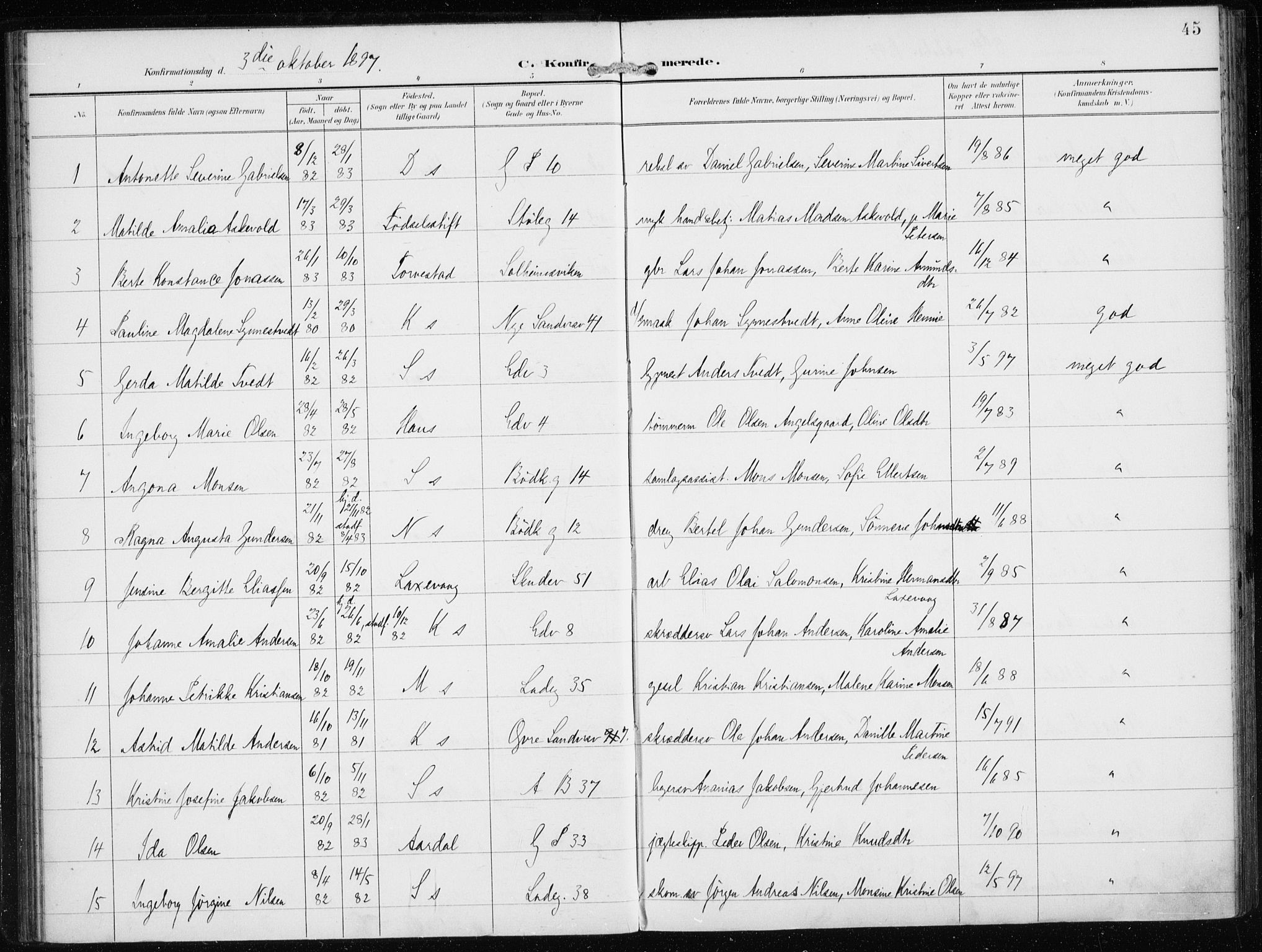 Sandviken Sokneprestembete, AV/SAB-A-77601/H/Ha/L0010: Parish register (official) no. C 1, 1895-1905, p. 45