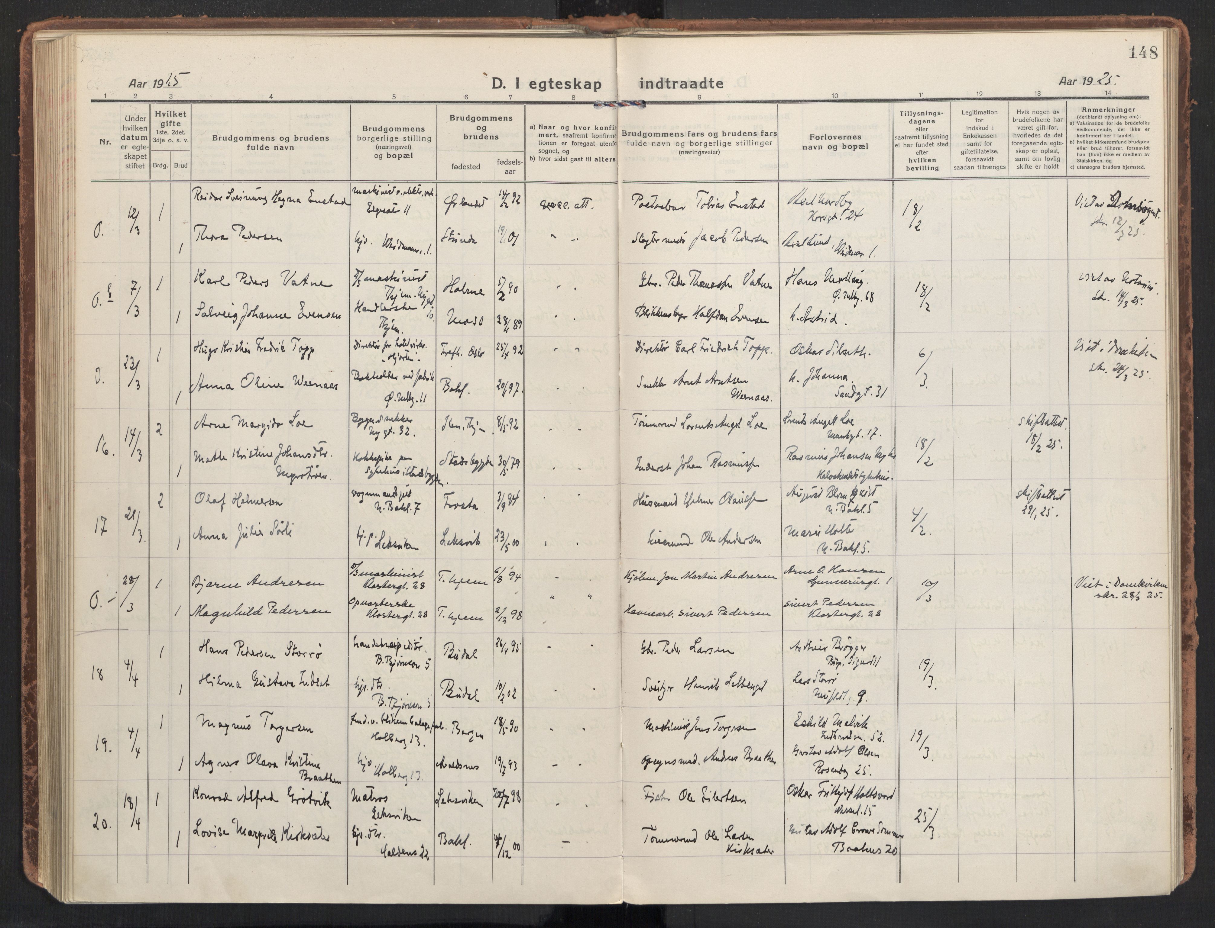 Ministerialprotokoller, klokkerbøker og fødselsregistre - Sør-Trøndelag, AV/SAT-A-1456/604/L0206: Parish register (official) no. 604A26, 1917-1931, p. 148