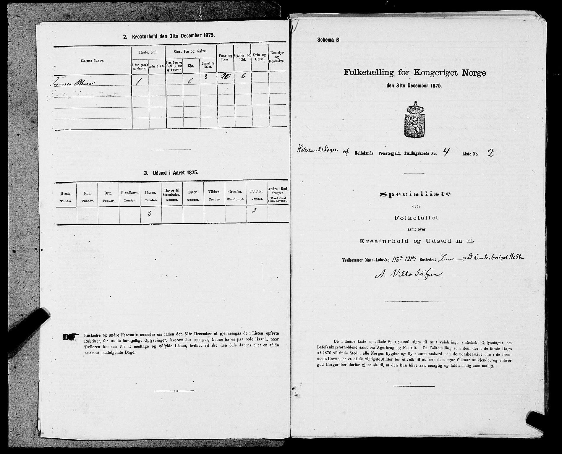 SAST, 1875 census for 1115P Helleland, 1875, p. 347