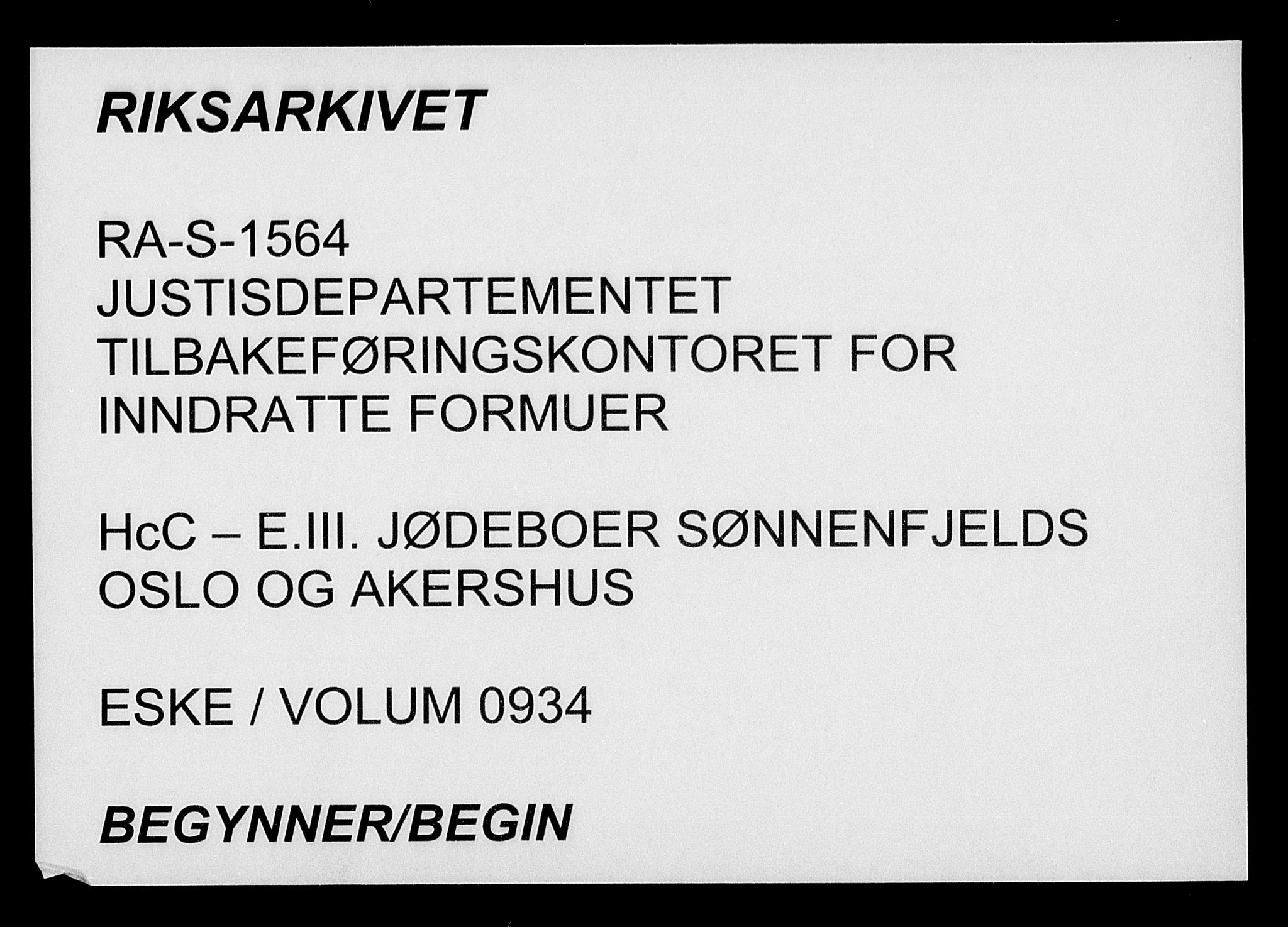 Justisdepartementet, Tilbakeføringskontoret for inndratte formuer, AV/RA-S-1564/H/Hc/Hcc/L0934: --, 1945-1947, p. 1