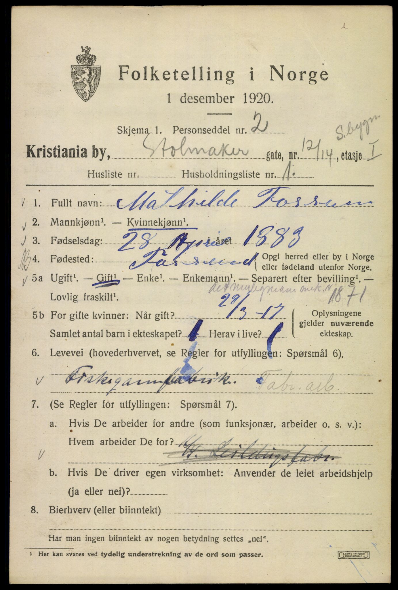 SAO, 1920 census for Kristiania, 1920, p. 547525