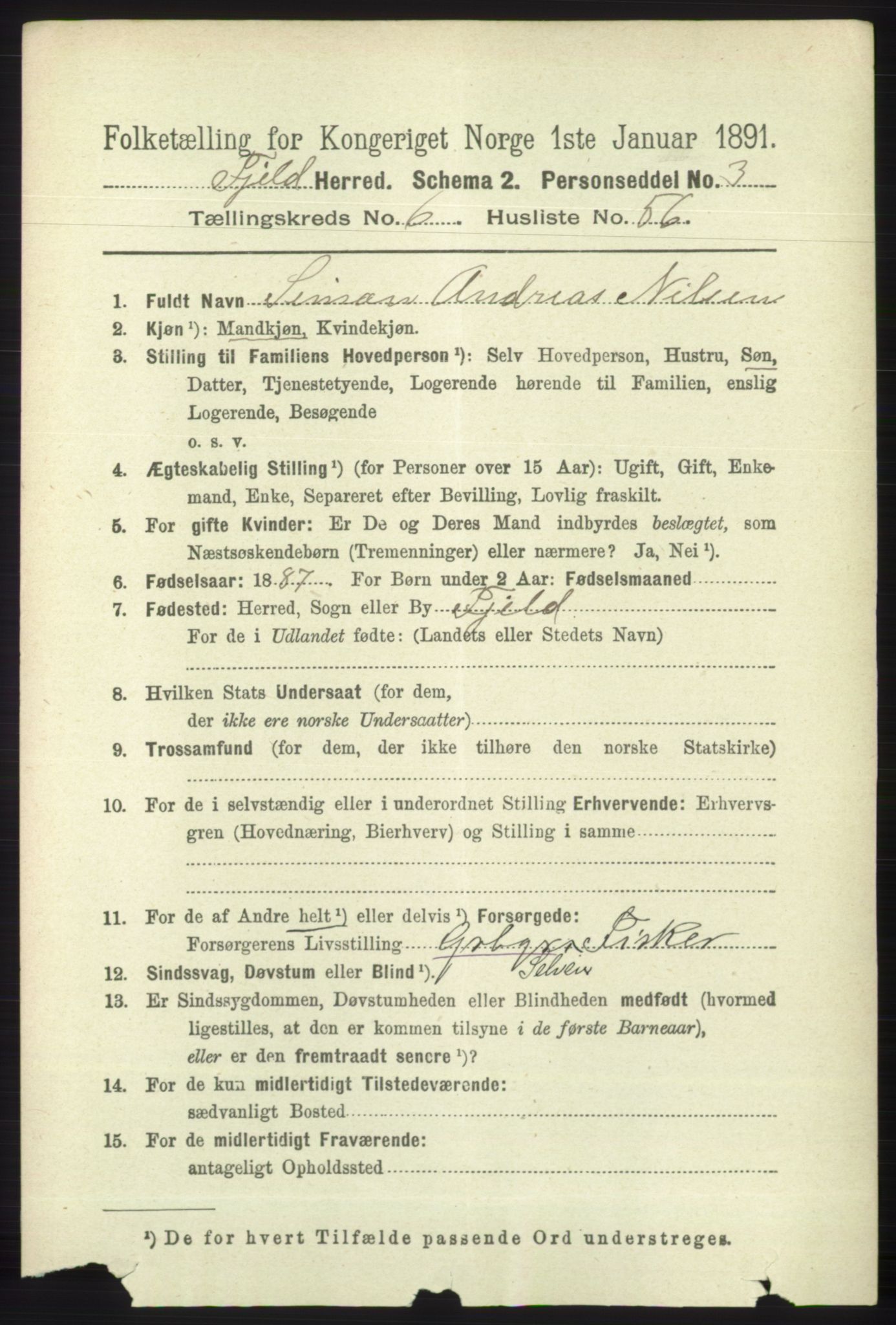 RA, 1891 census for 1246 Fjell, 1891, p. 3342