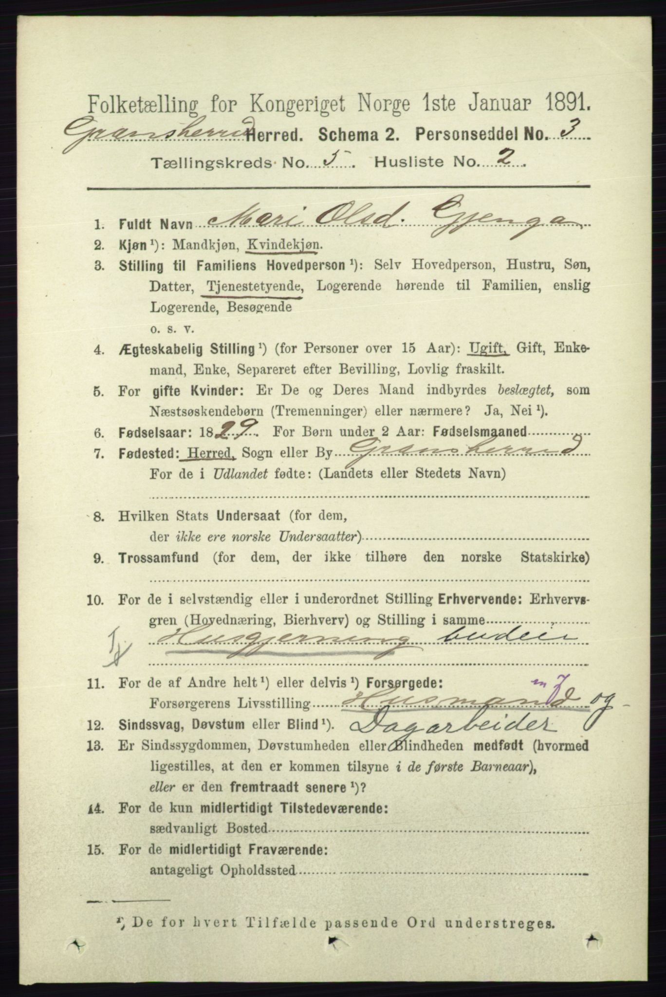 RA, 1891 census for 0824 Gransherad, 1891, p. 857