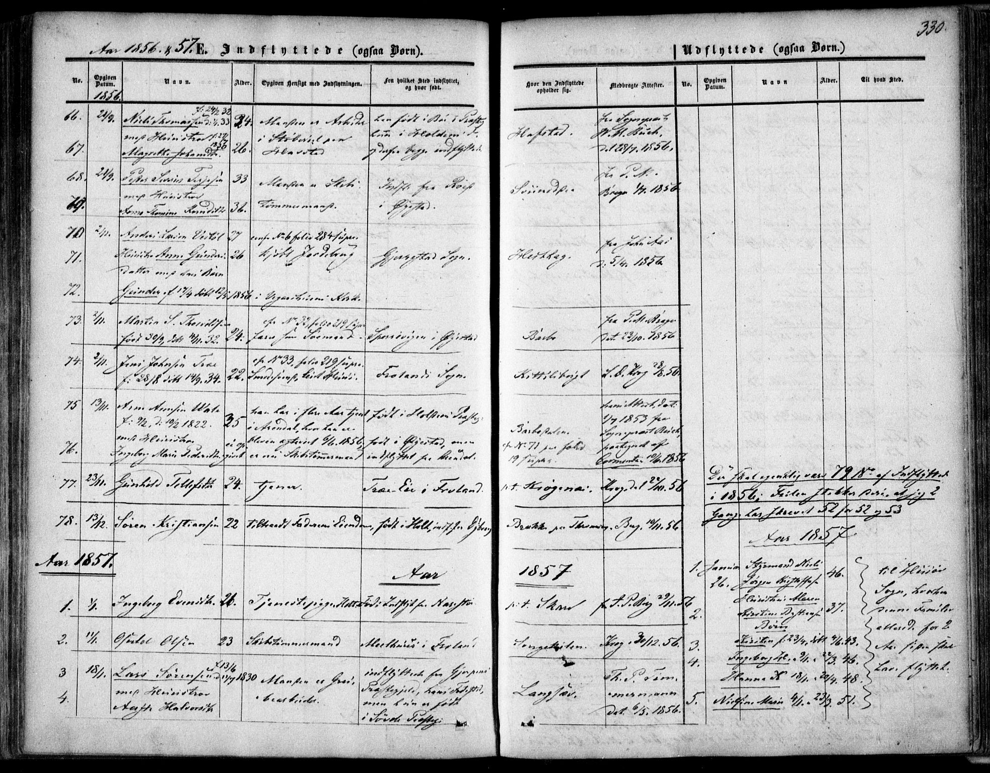 Tromøy sokneprestkontor, SAK/1111-0041/F/Fa/L0006: Parish register (official) no. A 6, 1855-1863, p. 330